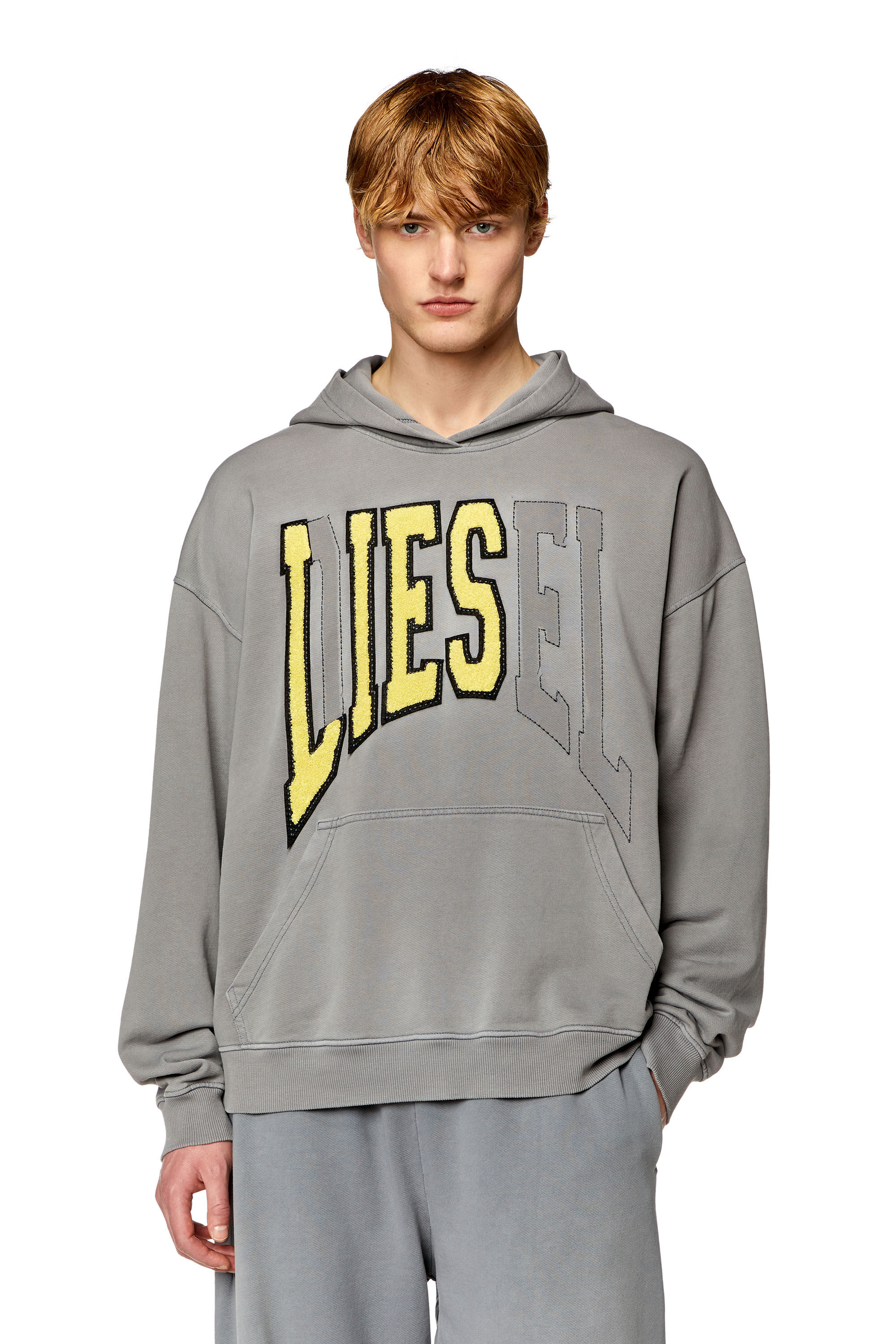 Diesel - S-BOXT-HOOD, Man College hoodie with LIES patches in Grey - Image 1