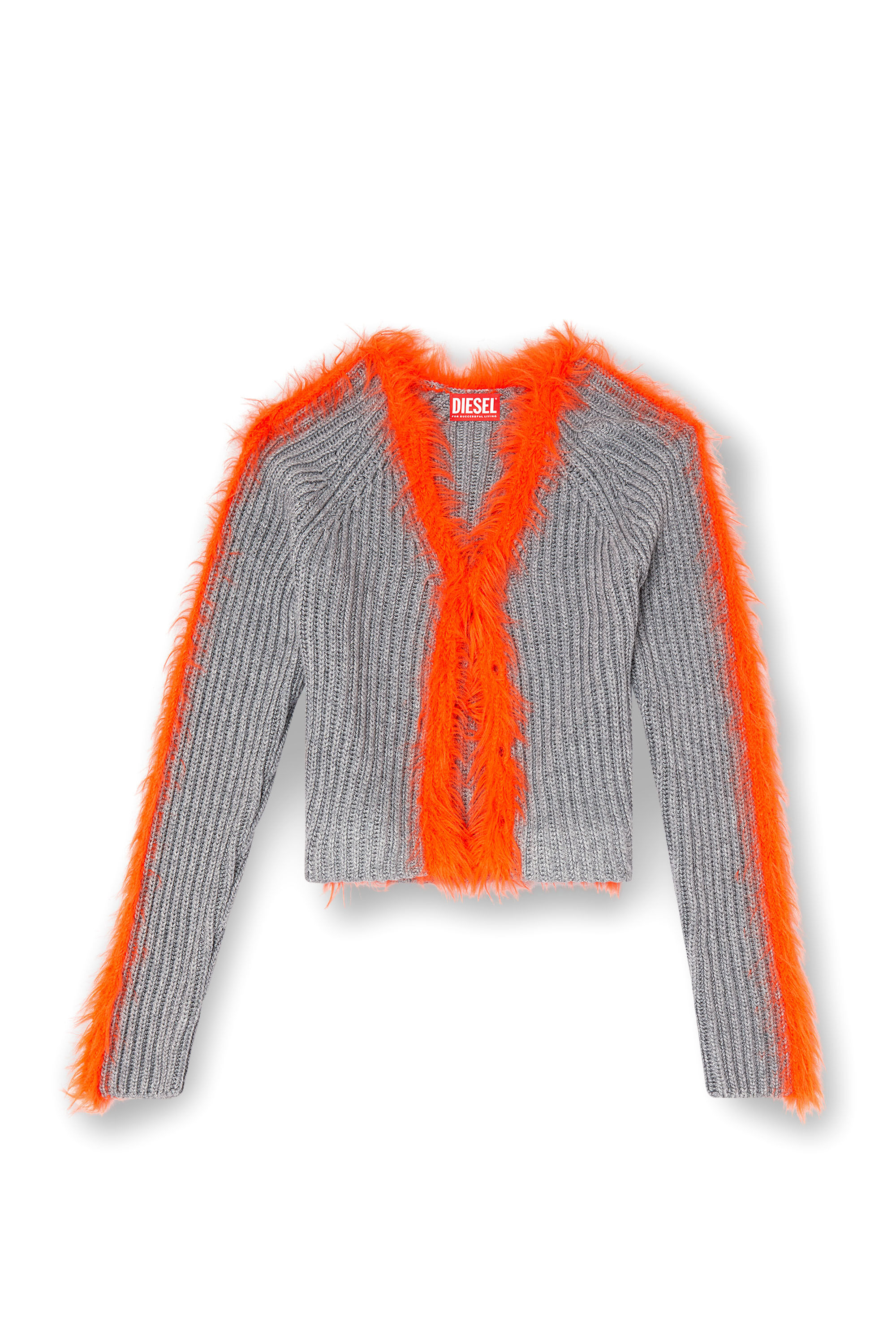 Diesel - M-TANITA, Woman's Ribbed cardigan with fuzzy trims in Grey/Orange - 2