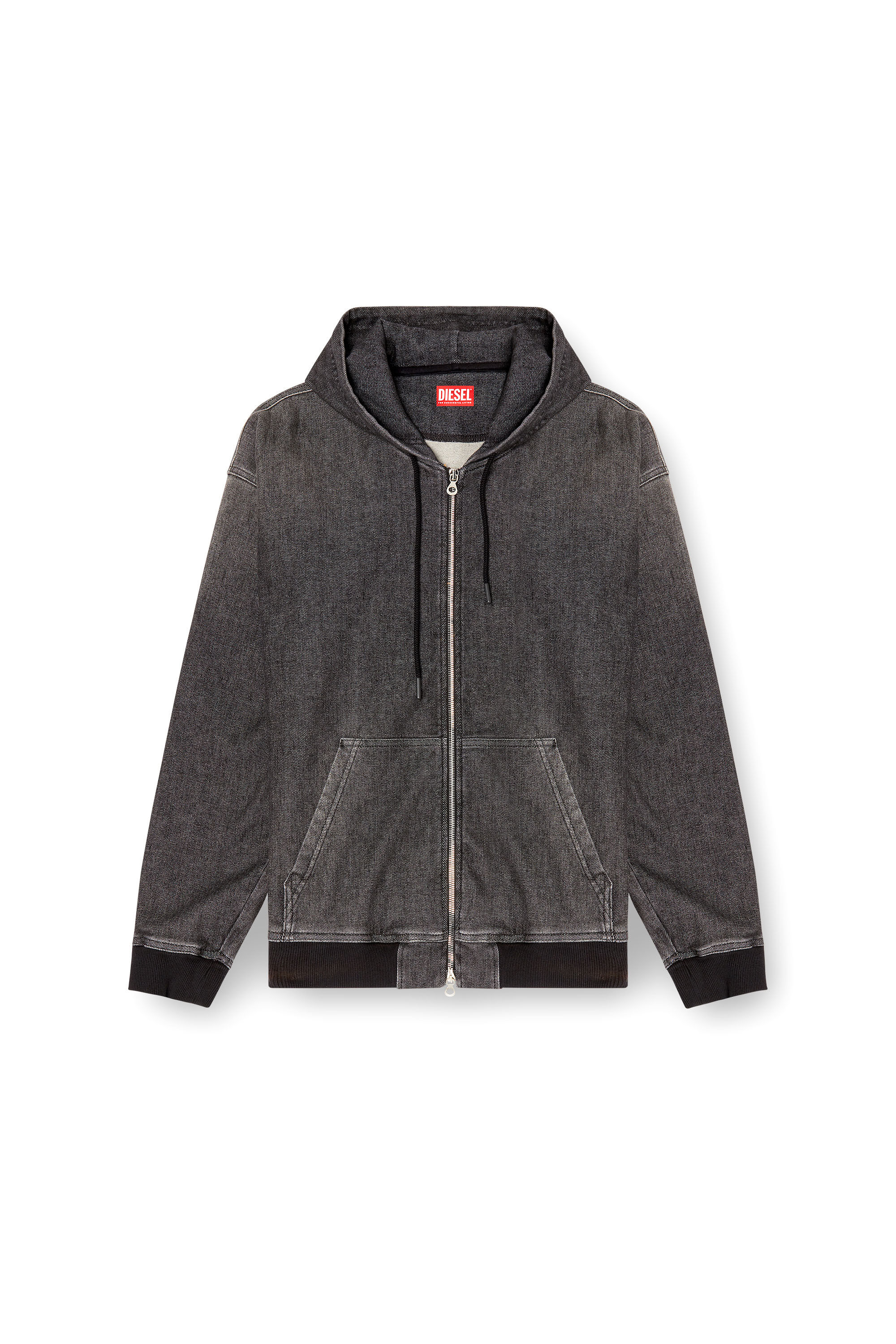 Diesel - D-GIRI-S TRACK, Unisex's Zipped hoodie in dirt-effect Track Denim in Black - 2