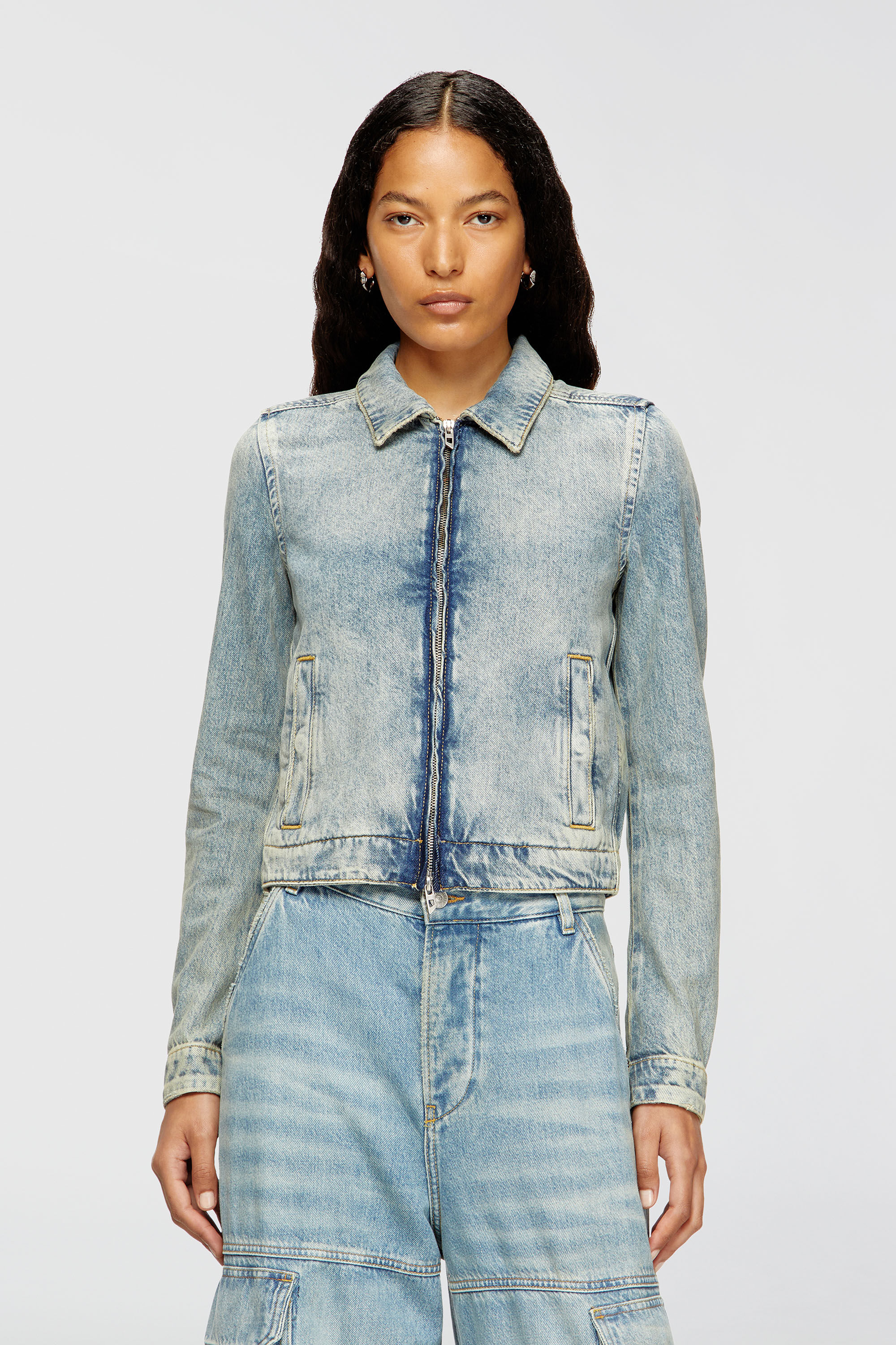 Diesel - DE-CORB, Woman's Jacket in dirt-effect fluid denim in Light Blue - 3