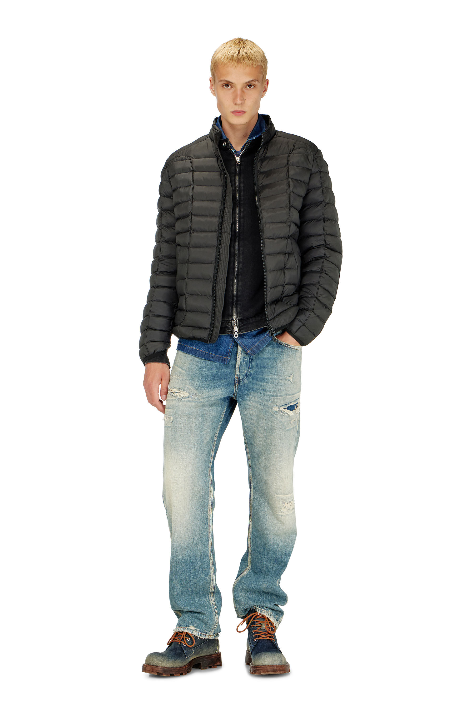 Diesel - W-PILOT, Man's Puffer jacket in light nylon in Black - 1