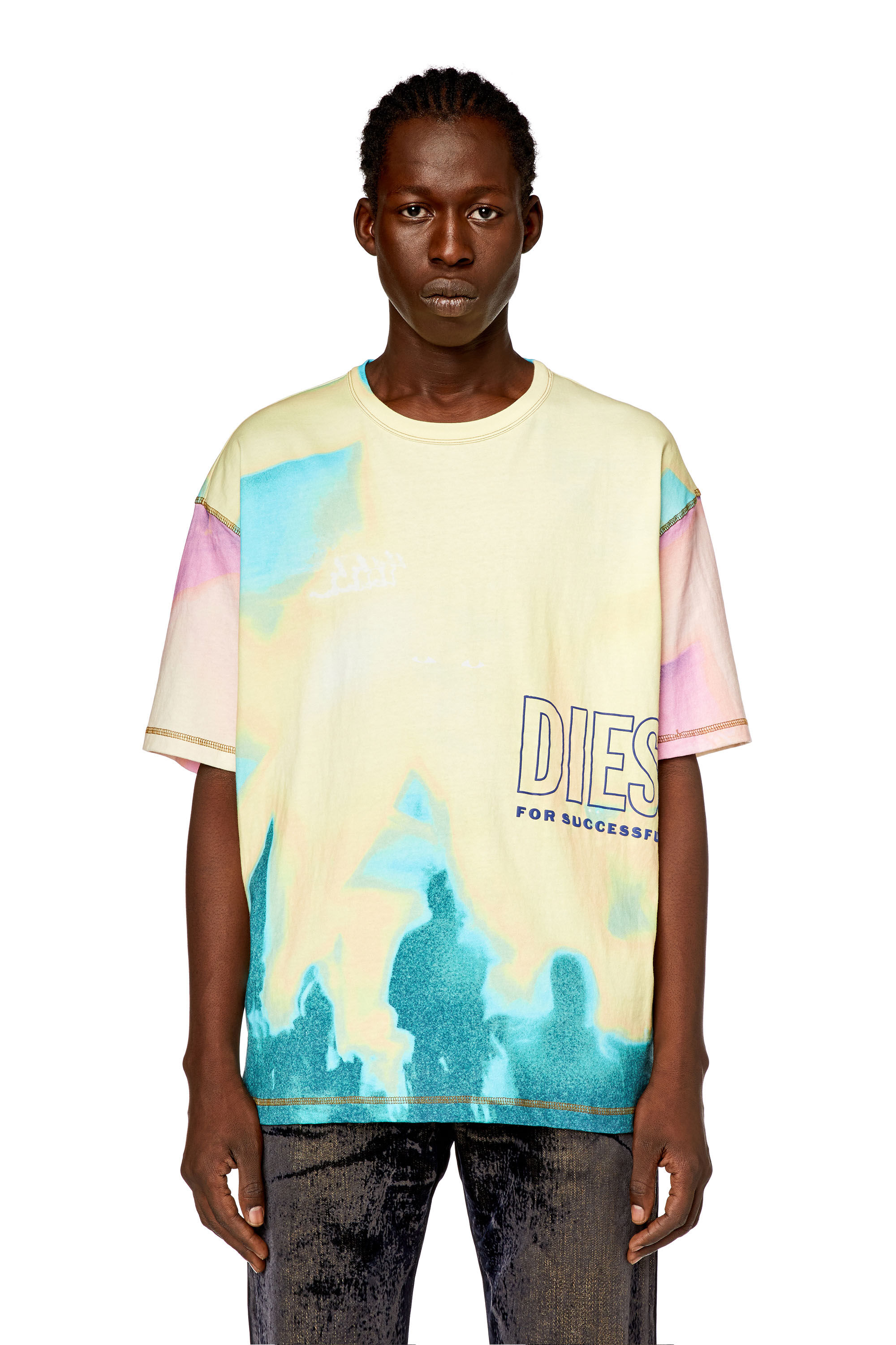 Diesel - T-WASH-COLOR, Man T-shirt with faded pastel print in Yellow - Image 3