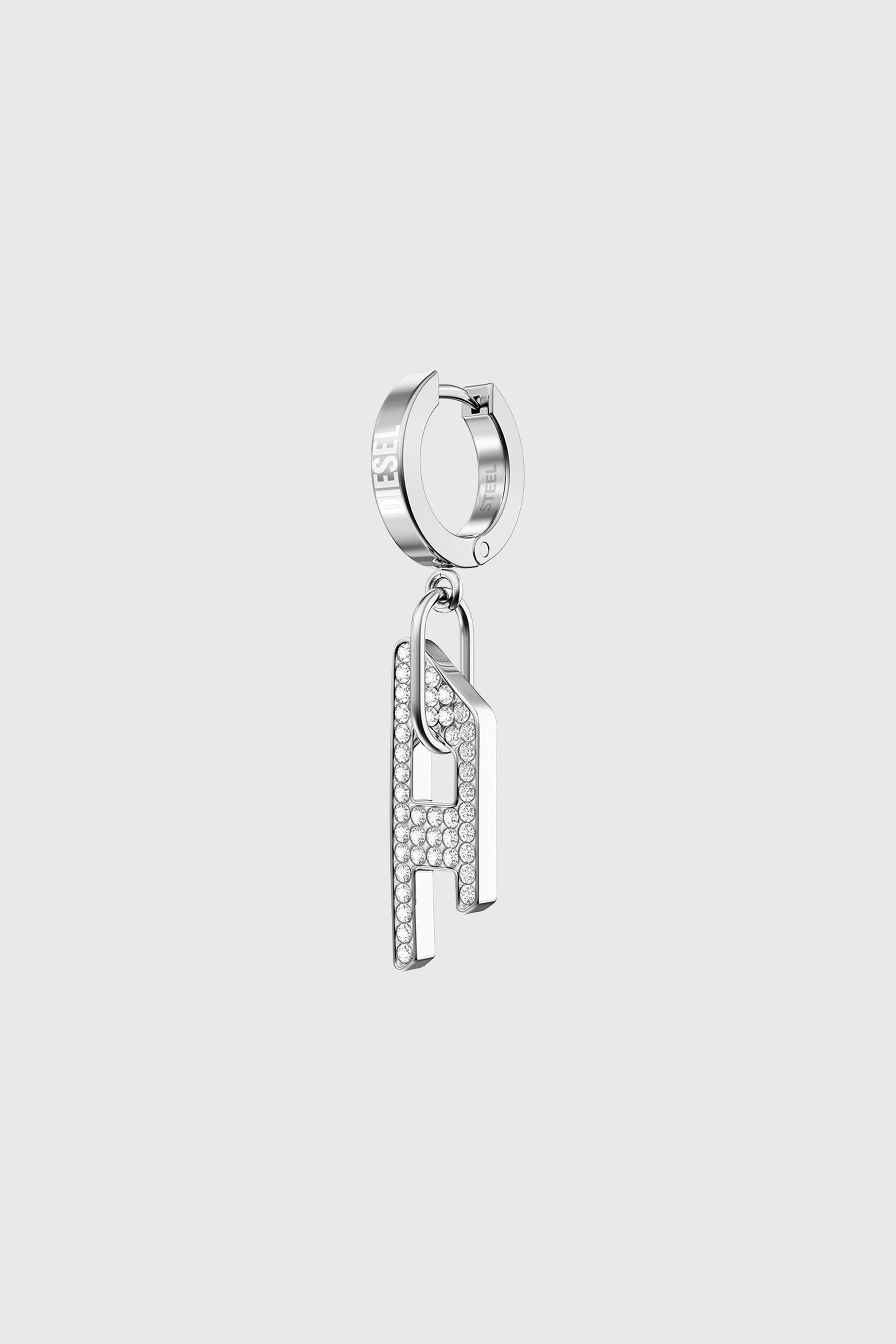 Diesel - DX1706040 JEWELLERY, Unisex's Stainless steel glitz D drop earring in Silver - 2