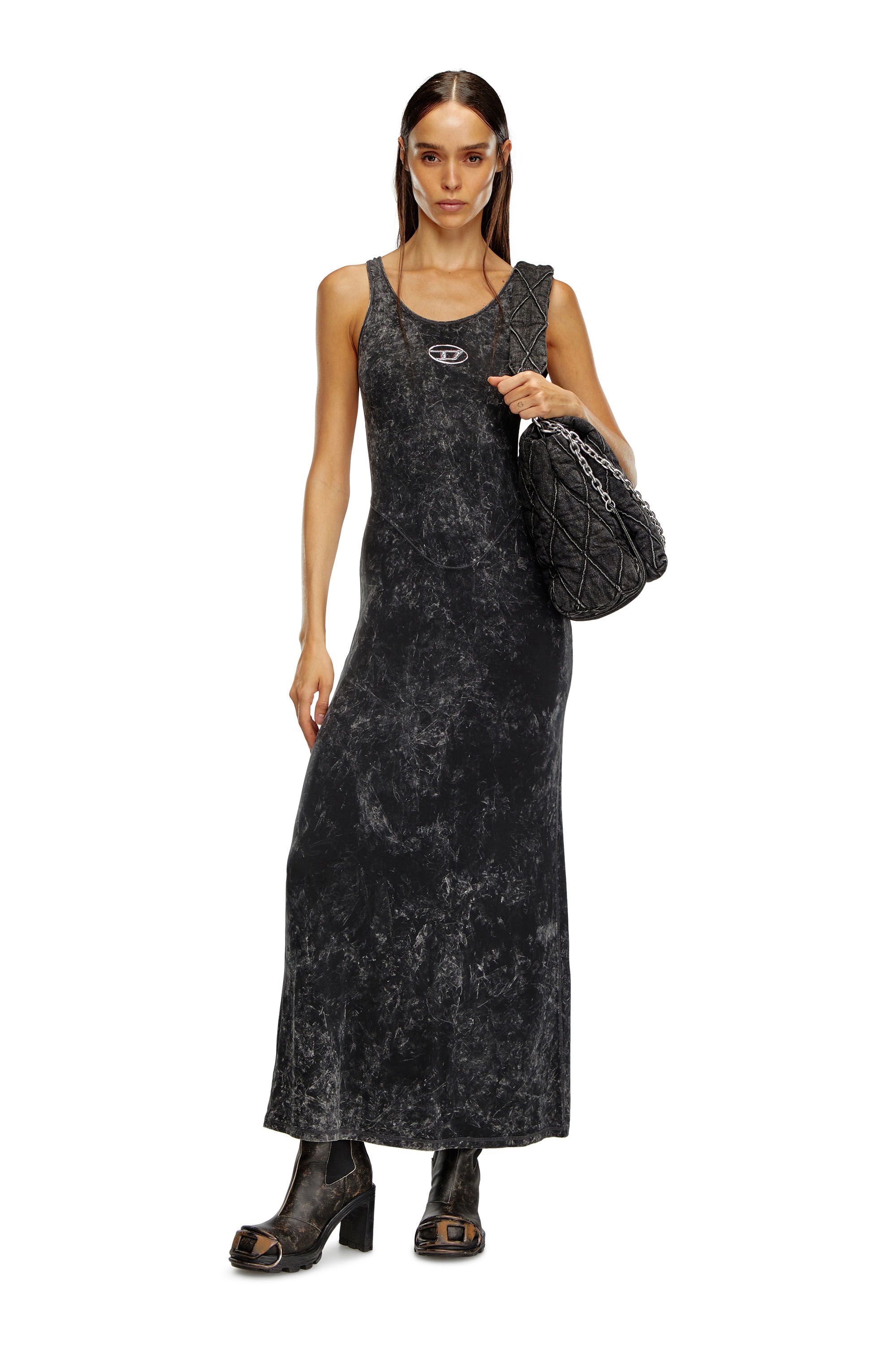 Diesel - D-AVENA-P1, Woman Maxi dress in marbled stretch jersey in Black - Image 1