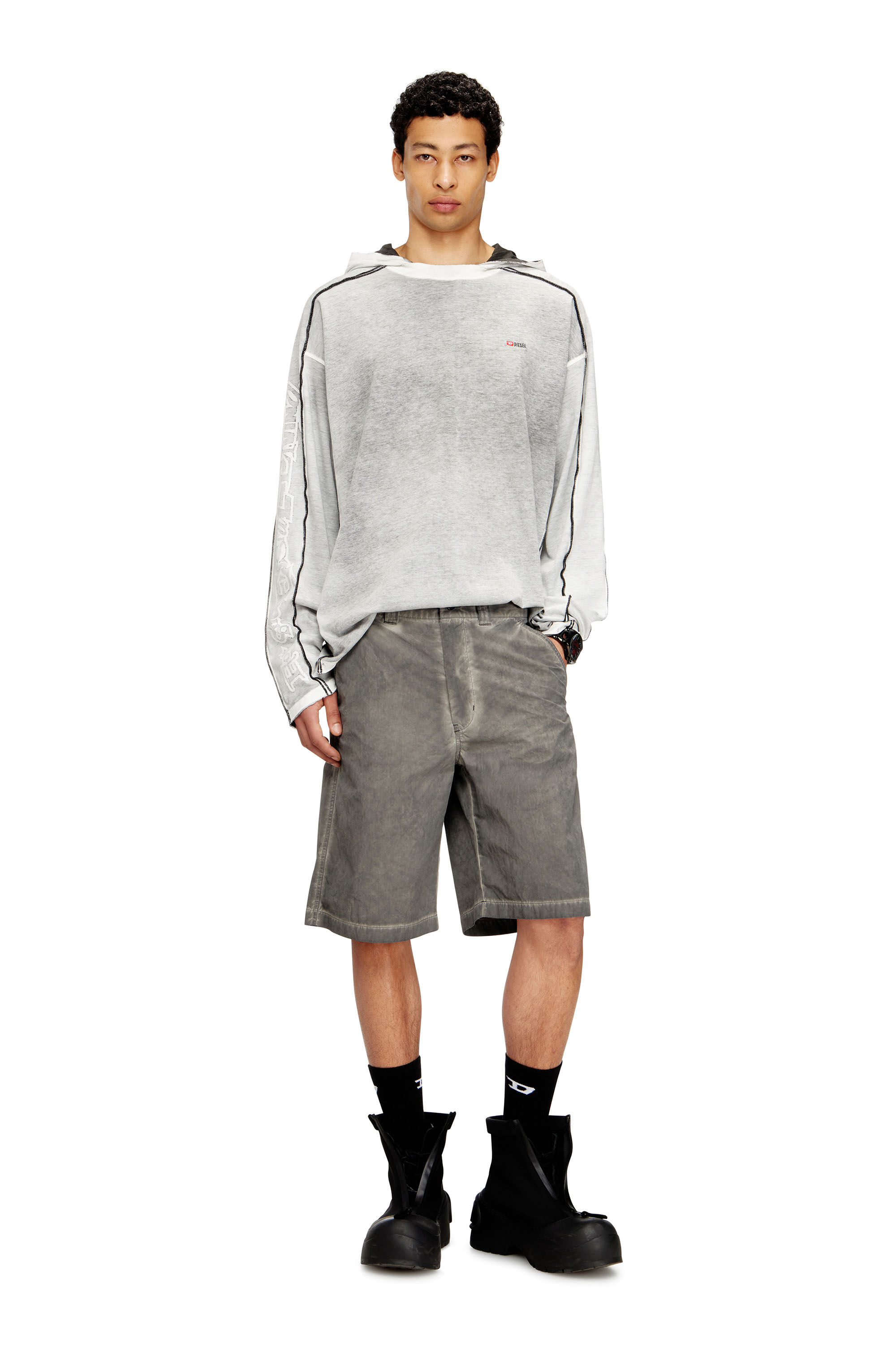 Diesel - T-RIVEN-LS-HOOD, Man's Cotton hoodie with colour spray in Grey/White - 1