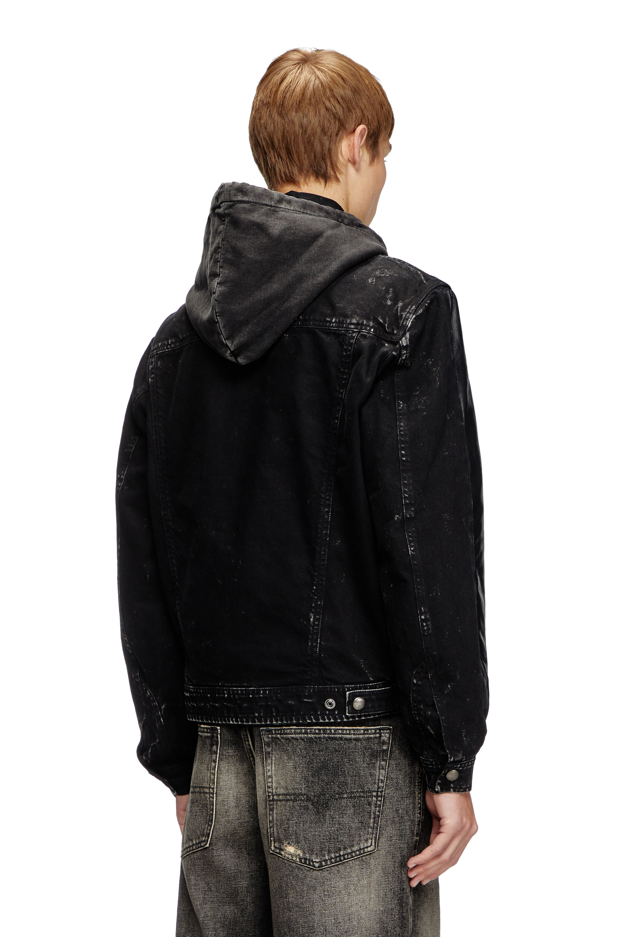 Diesel - L-OCHS, Man's Hooded jacket in leather, cotton and denim in Black - 4