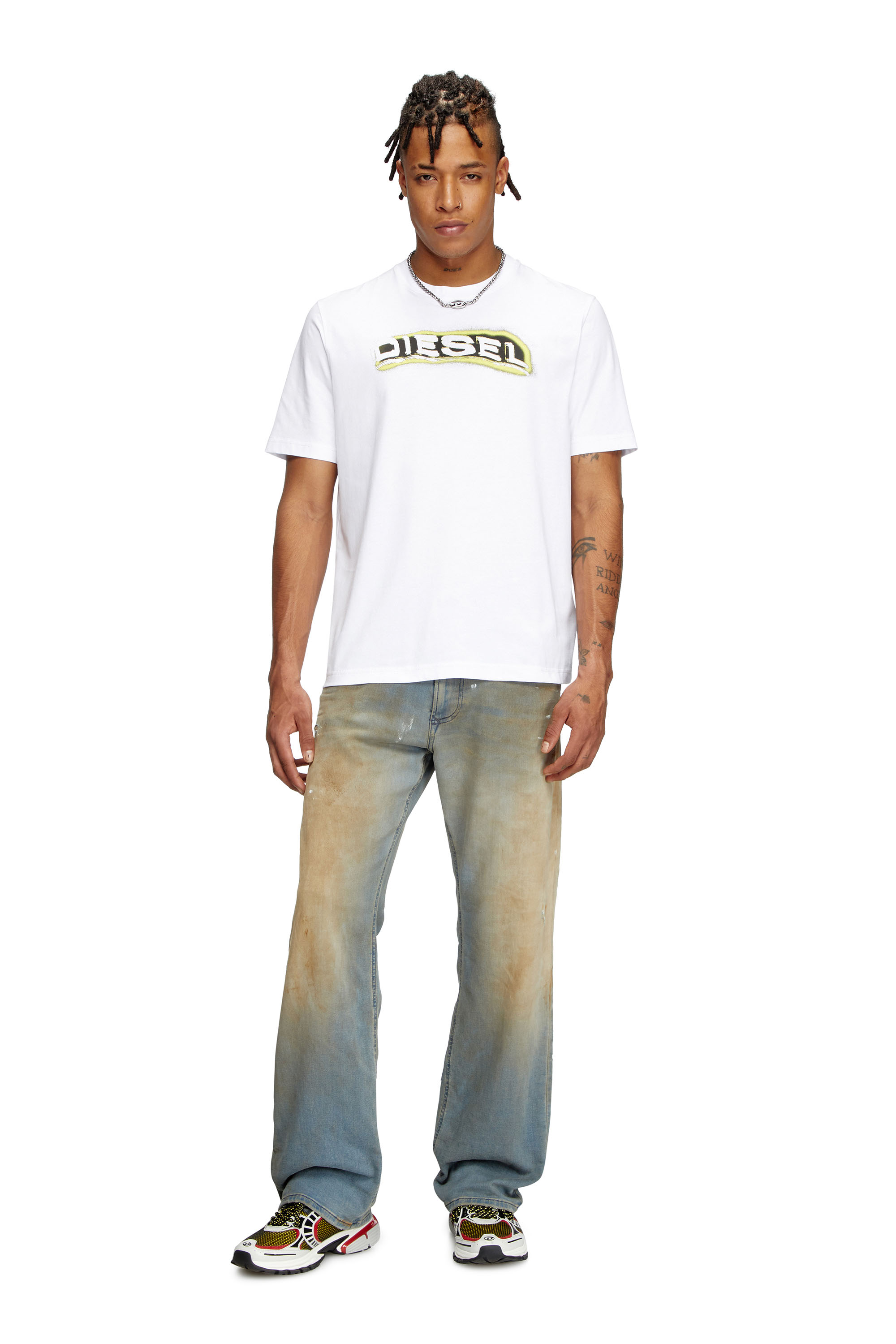 Diesel - T-ADJUST-R4, Man's T-shirt with puff-print logo in White - 2