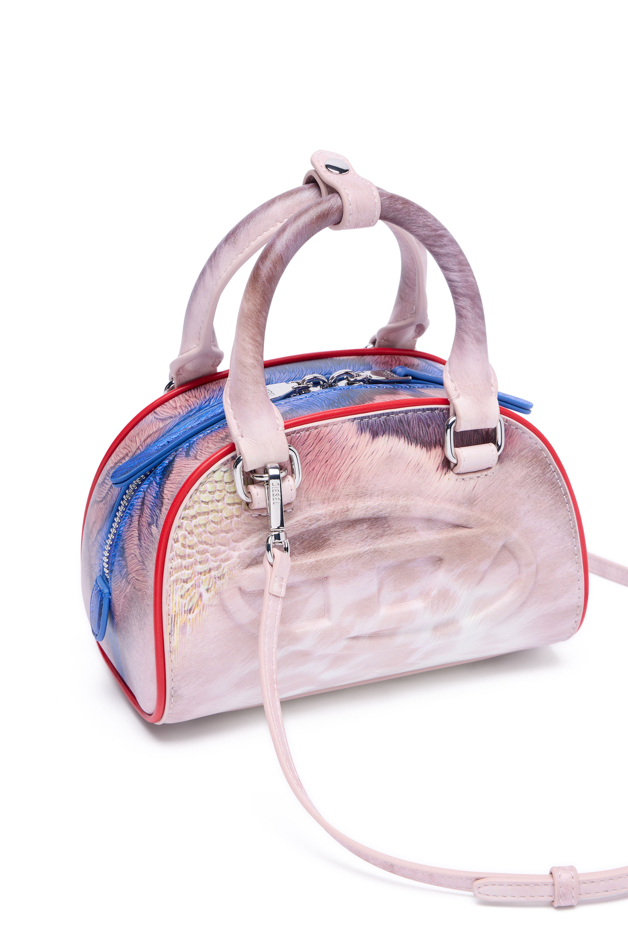 Diesel - 1DR DOME CROSSBODY, Woman's 1DR Dome-Mini bowling bag with animal print in Pink/Blue - 6