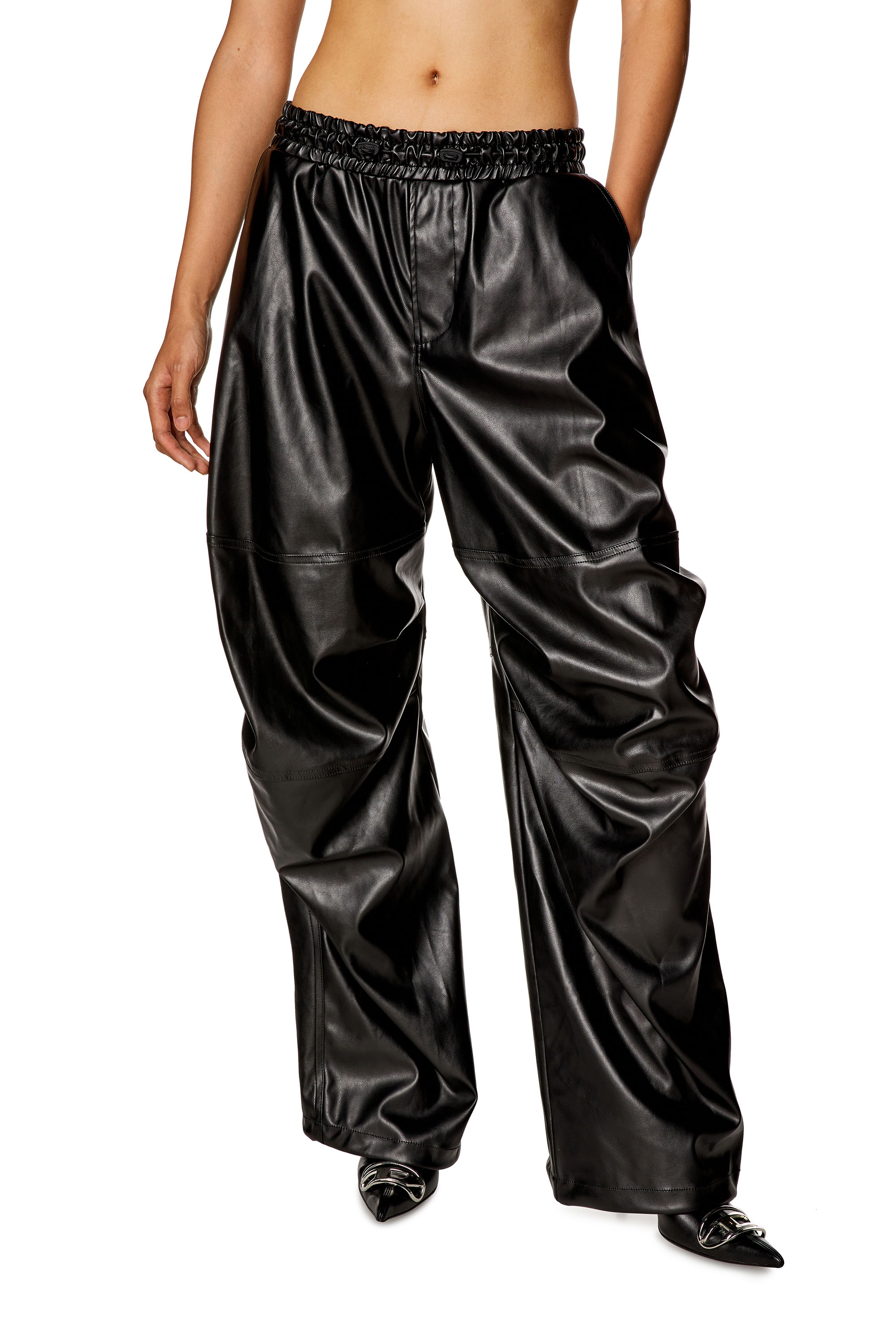 Diesel - P-MARTY-LTHF, Woman Oversized cargo pants in coated fabric in Black - Image 2