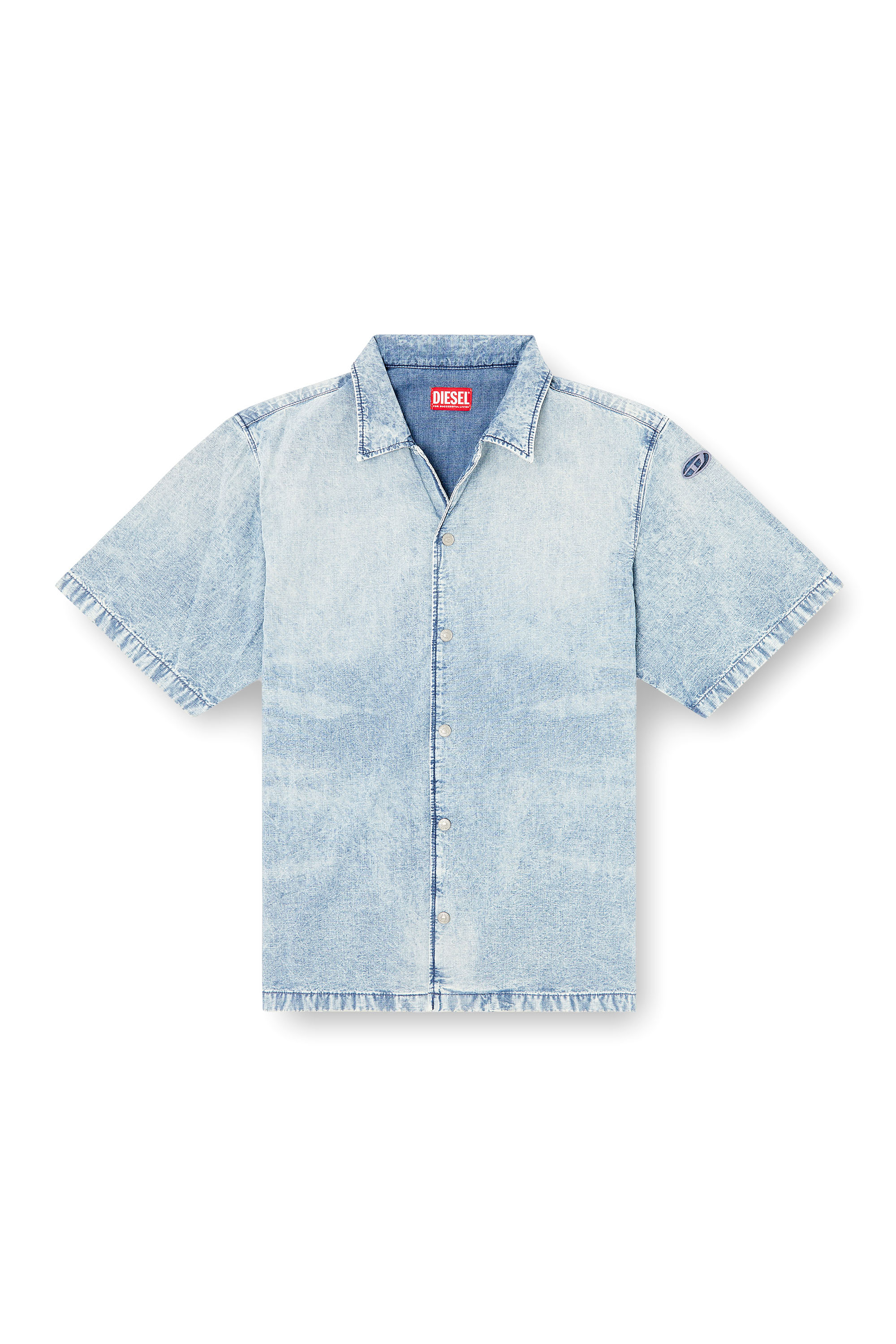 Diesel - D-NABIL-S4, Man's Bowling shirt in marbled denim in Light Blue - 2