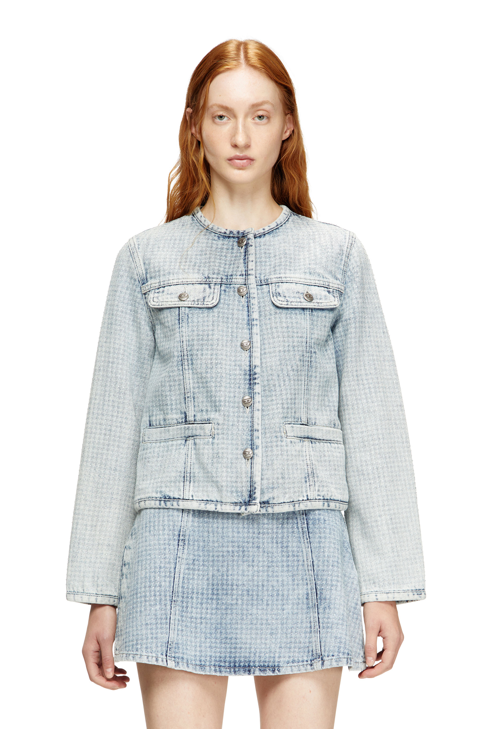 Diesel - DE-GRAFY-S, Woman's Jacket in graphic denim with crystals in Light Blue - 1