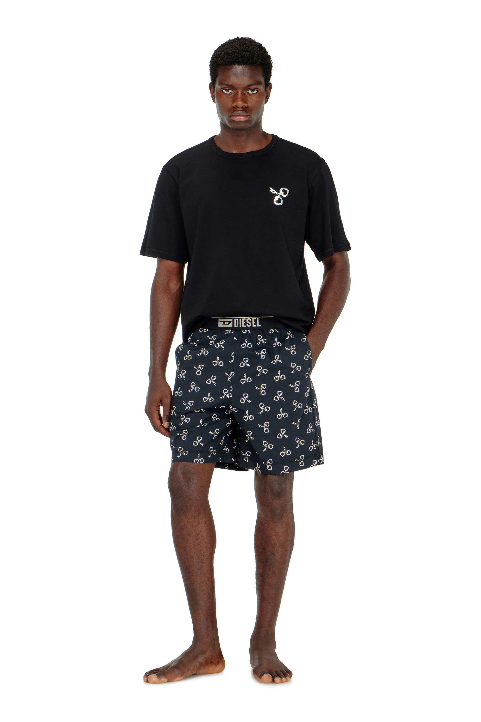Diesel - KIT-JAMES-D-BOX, Man's Cotton pyjama set with handcuff print in Black/White - 1