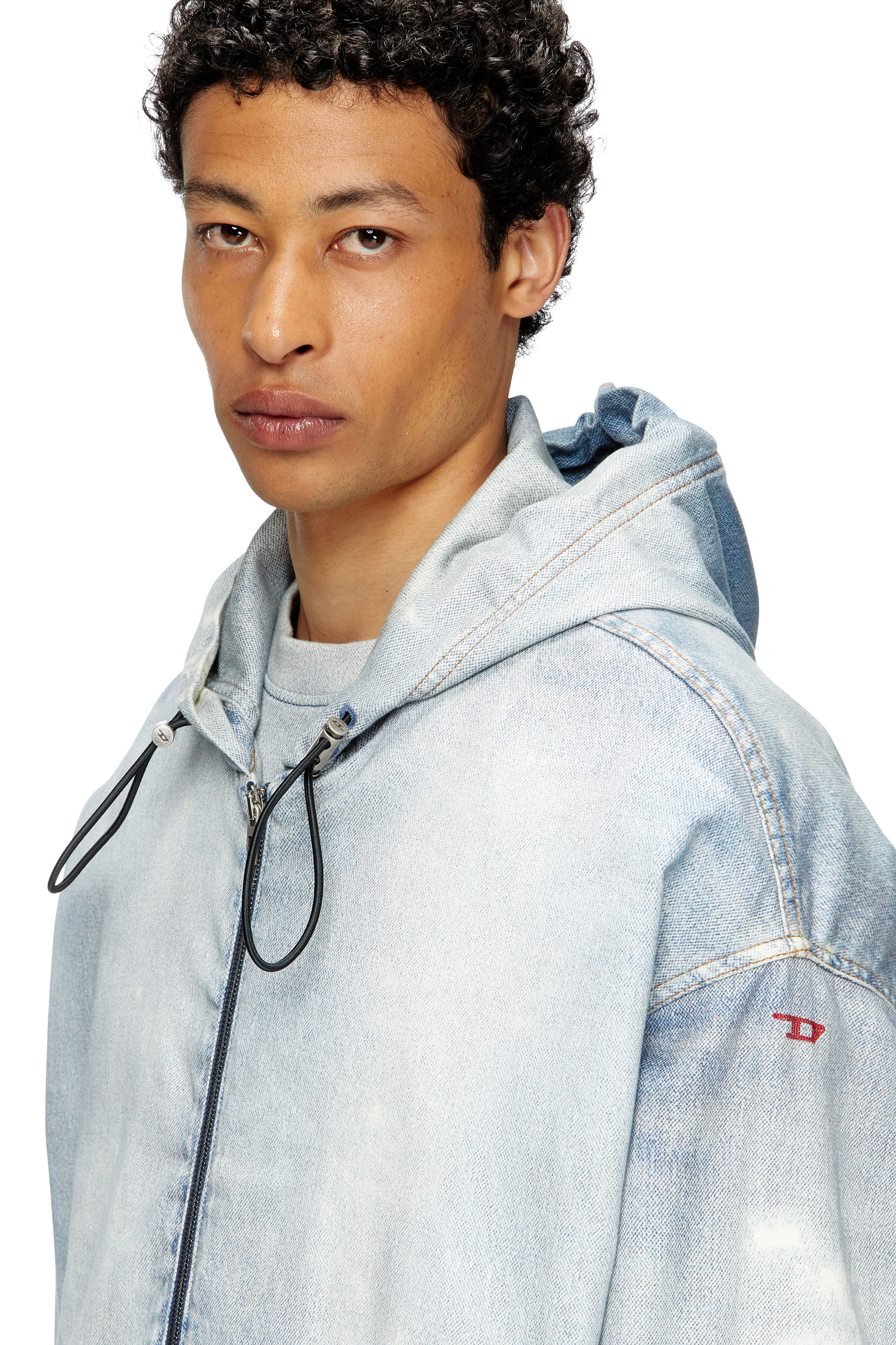 Diesel - D-WYNNY JOGG, Man's Hooded jacket in printed bleach-effect JoggJeans in Light Blue - 5