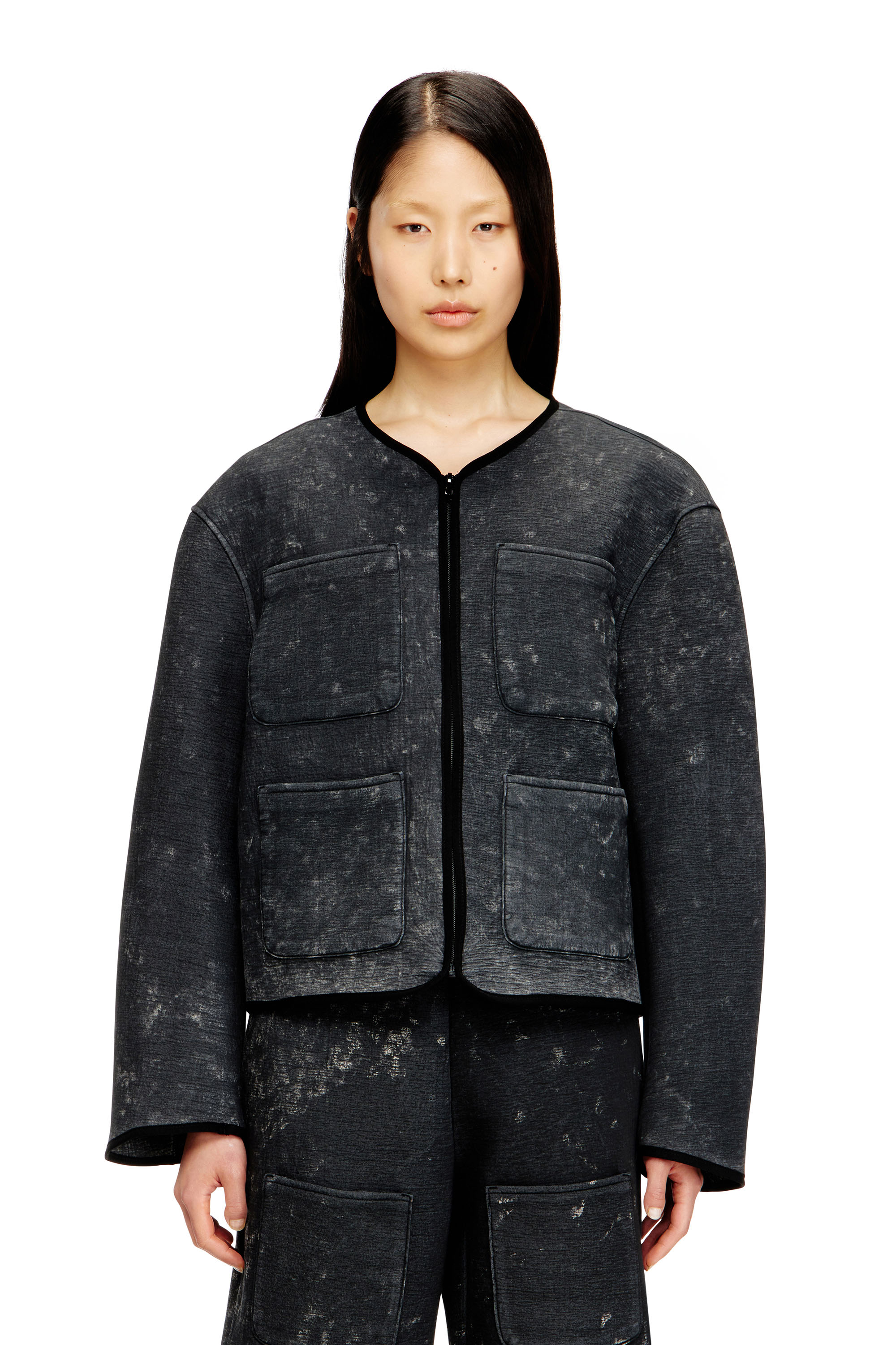 Diesel - G-TES, Woman's Marbled-effect scuba jacket with pockets in null - 3