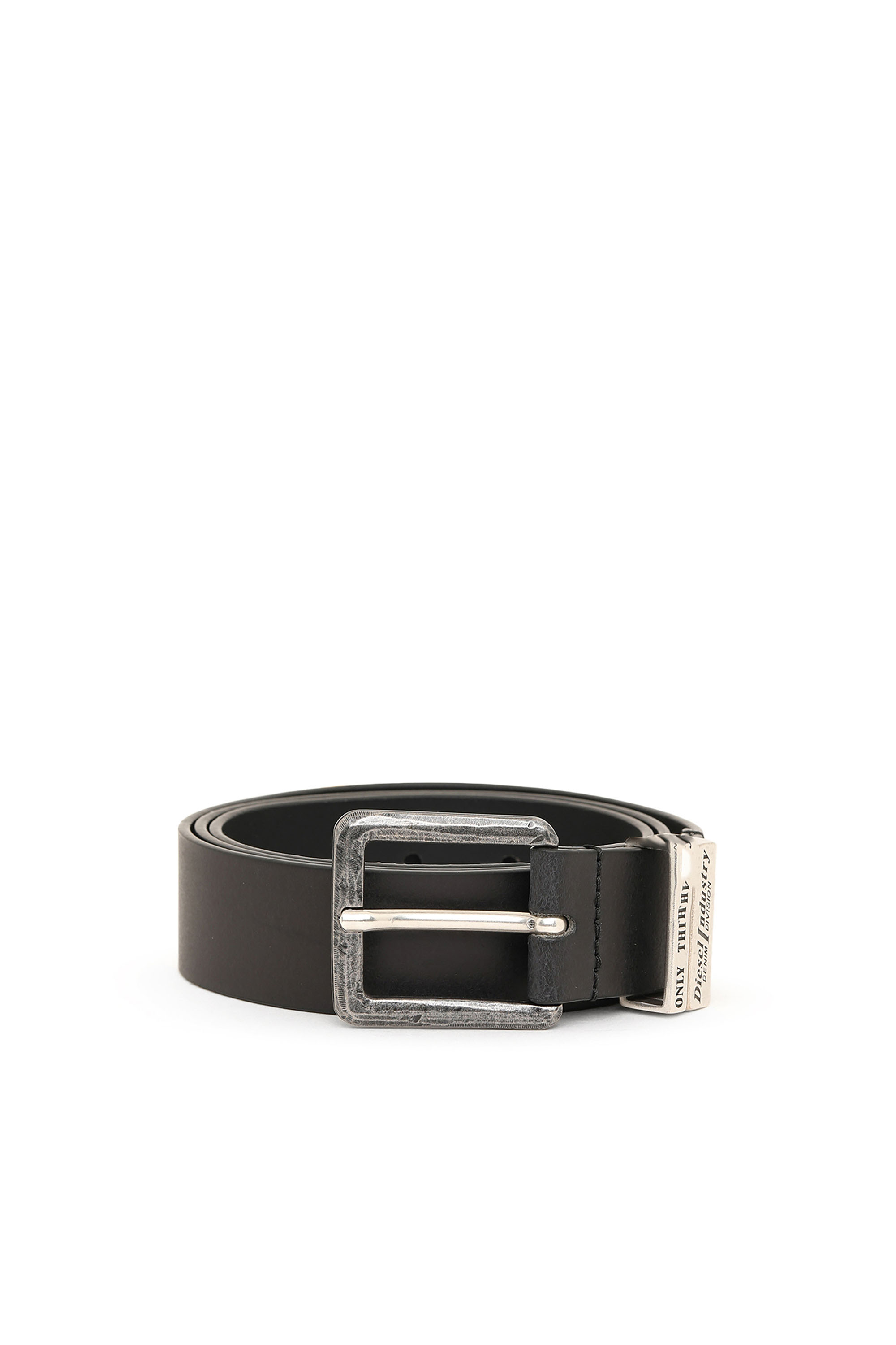 Diesel - B-GUARANTEE-A, Man's 3.4cm leather belt with burnished hardware in Black - 1