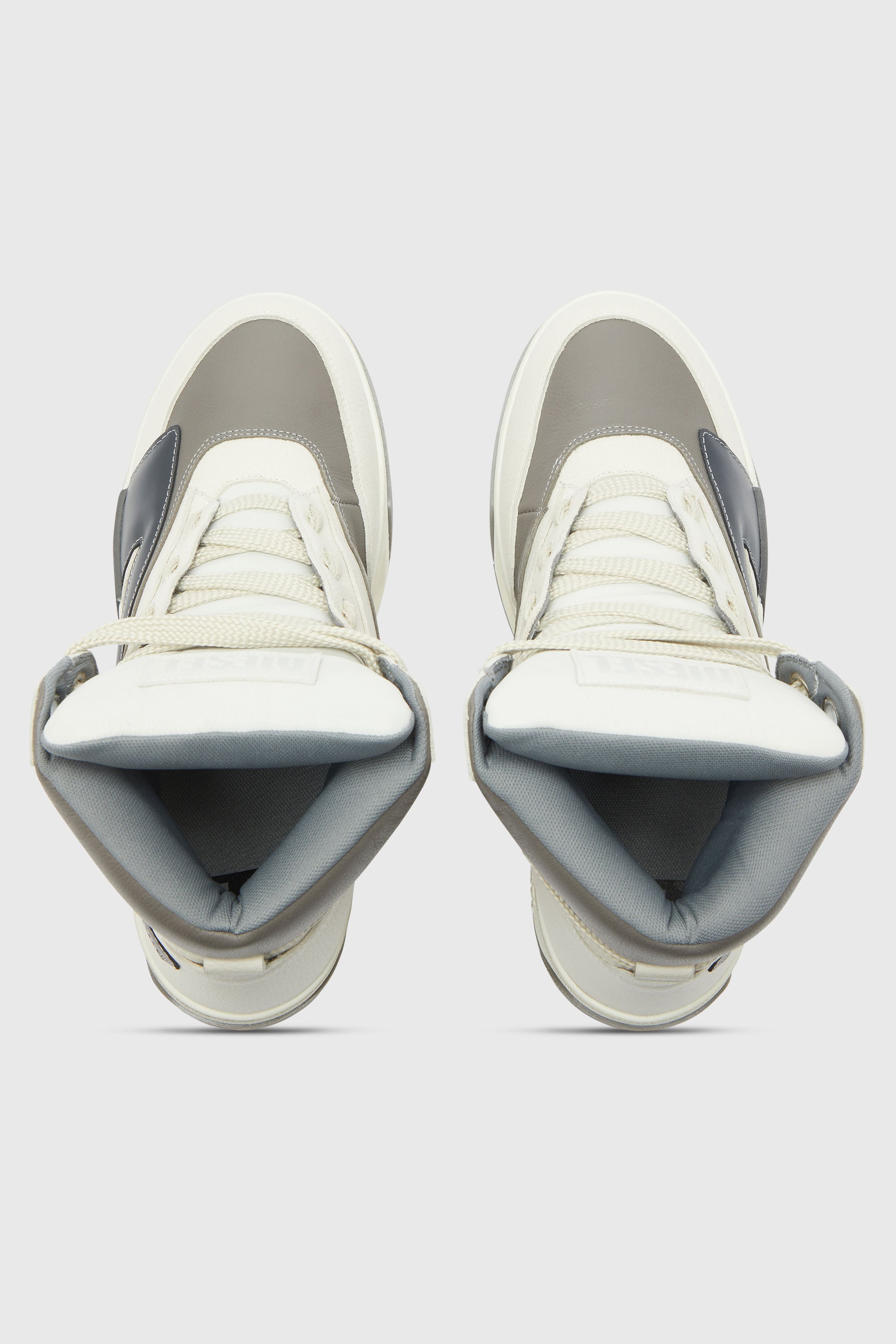 Diesel - S-D-OLLIE MID, Man's S-D-Ollie - High-top leather sneakers with D logo in White/Grey - 4