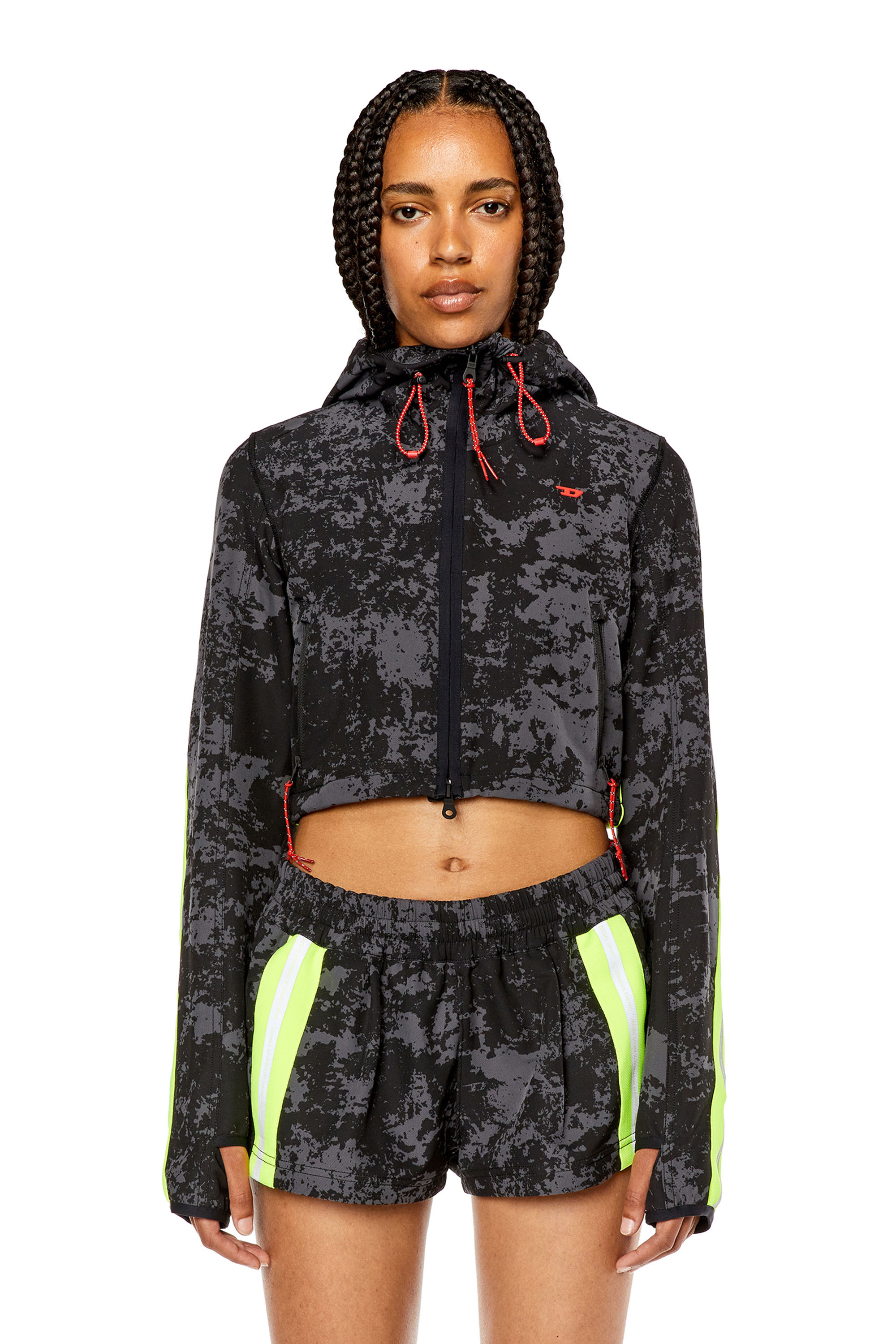 Diesel - AWWT-CYNTHIA-WT40, Woman Hooded cropped jacket with cloudy print in Black - Image 1