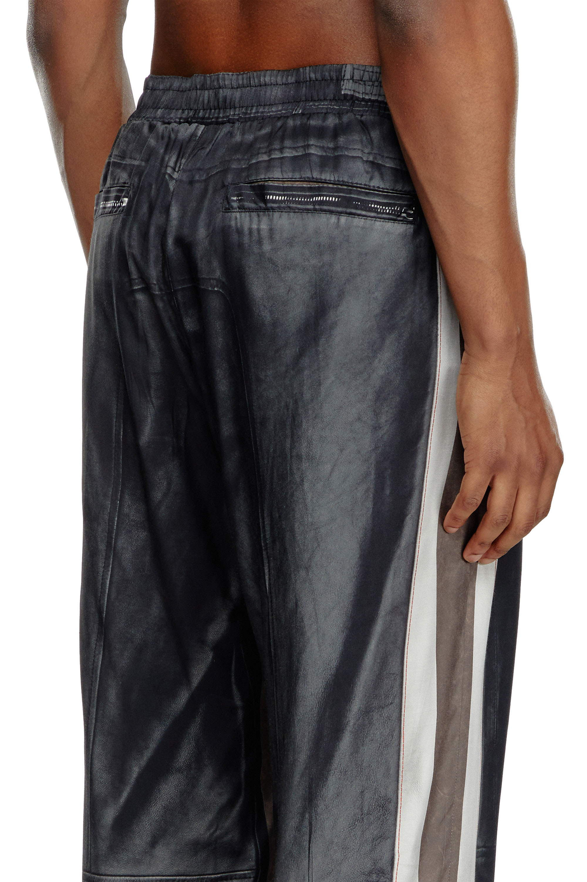 Diesel - P-AFTER, Man's Viscose pants with leather-effect print in Black - 5