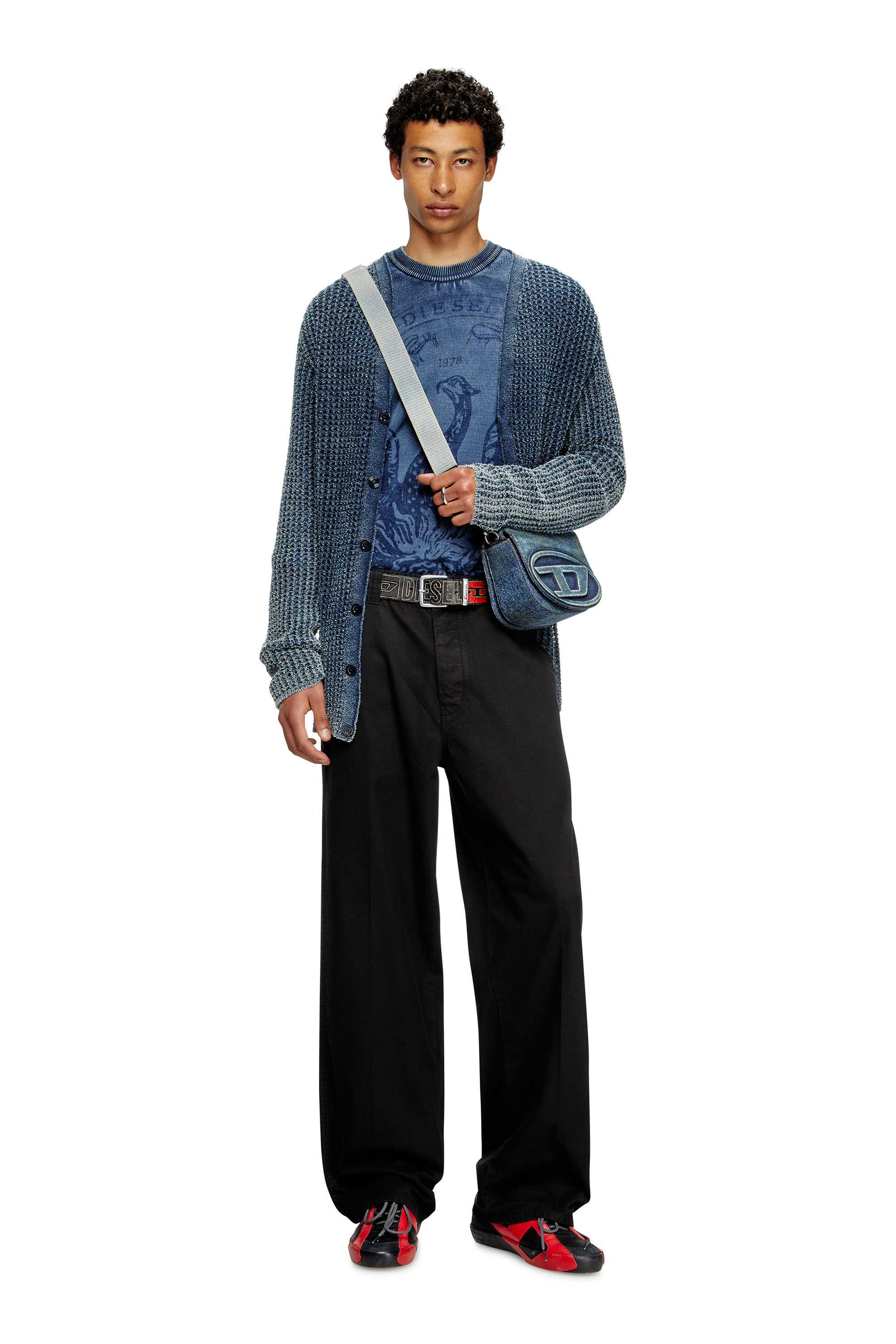 Diesel - S-SLANTE-D LOW, Man's S-Slante-D-Sneakers in suede and leather with D logo in Black/Red - 7