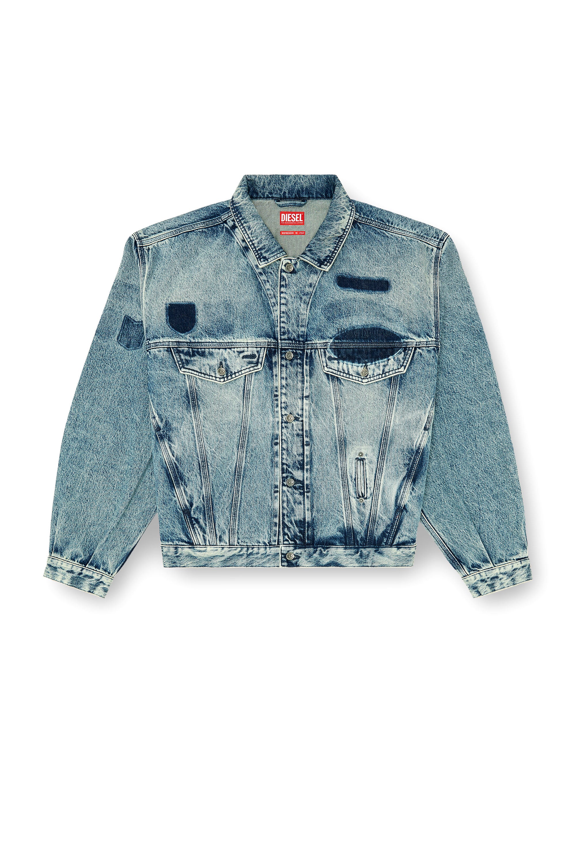 Diesel - D-DENVER-S2, Unisex's Trucker jacket with patch effects in Medium blue - 2
