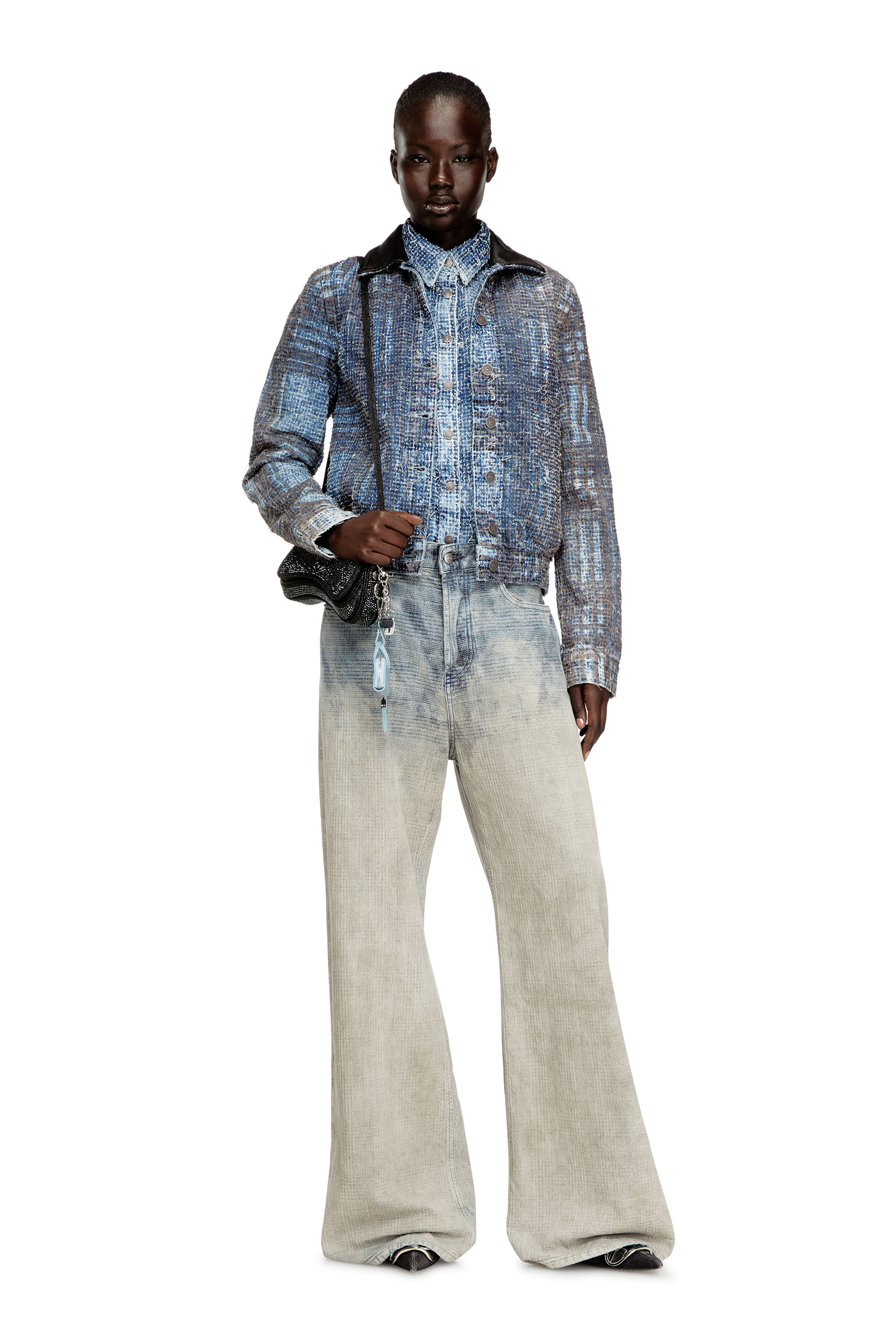 Diesel - DE-ATELI-S, Woman's Cropped jacket in graphic bouclé denim in null - 2