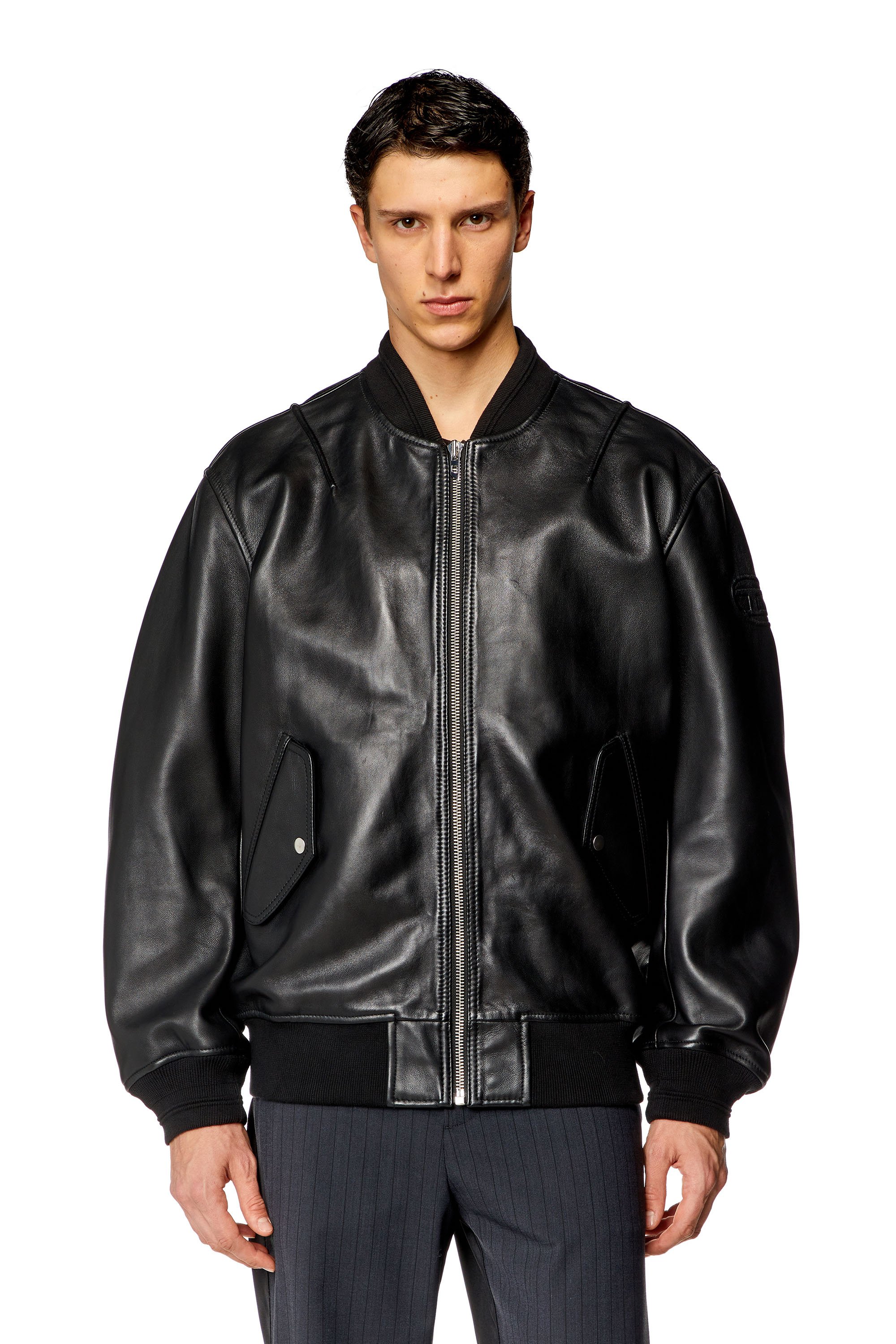 Diesel - L-PRITTS-NEW, Man Bomber jacket in tumbled leather in Black - Image 6