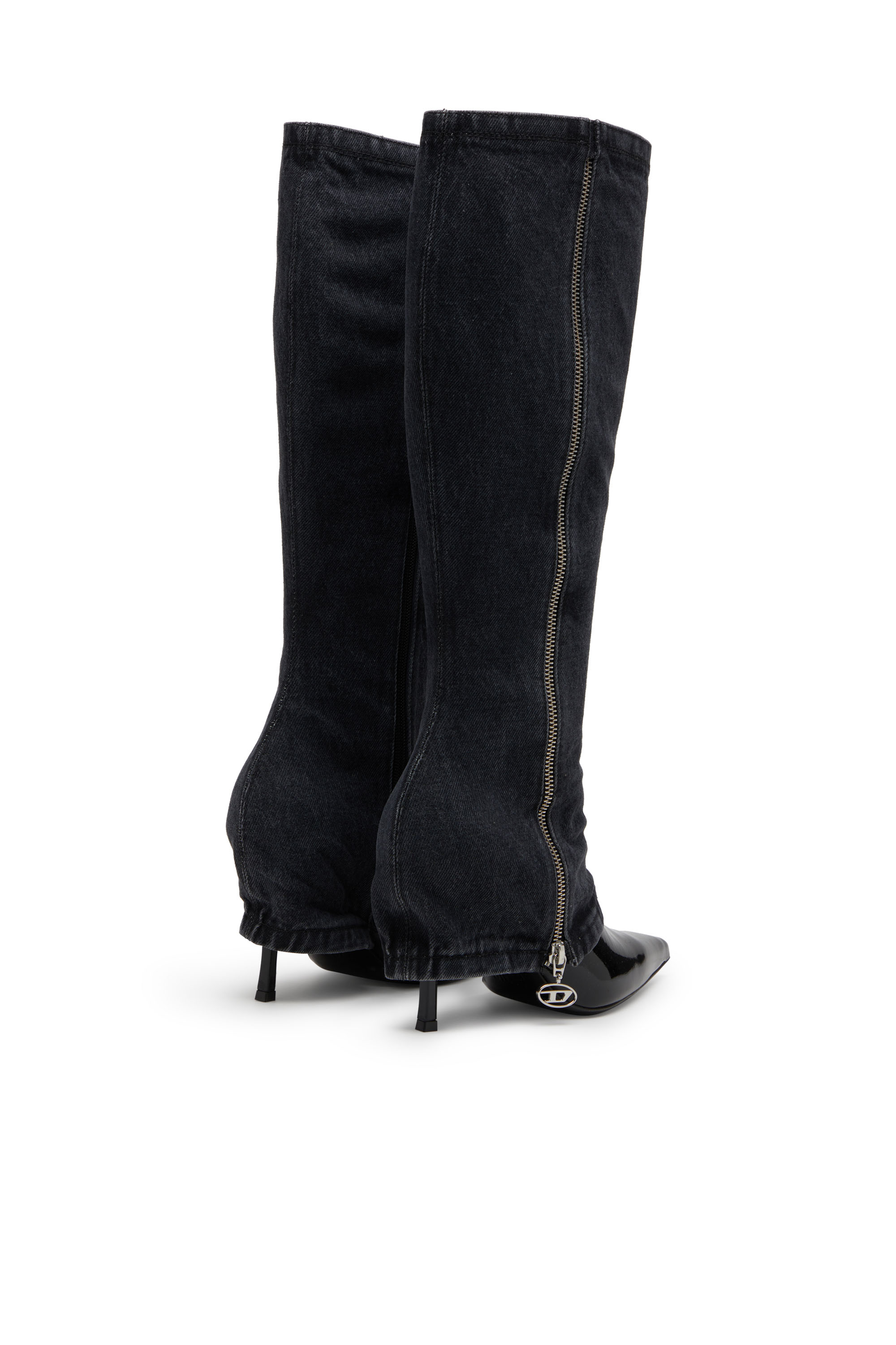 Diesel - D-VENUS TWISTED BOOT, Woman's D-Venus-Stiletto knee boots with jean trompe l'oeil in Black - 3