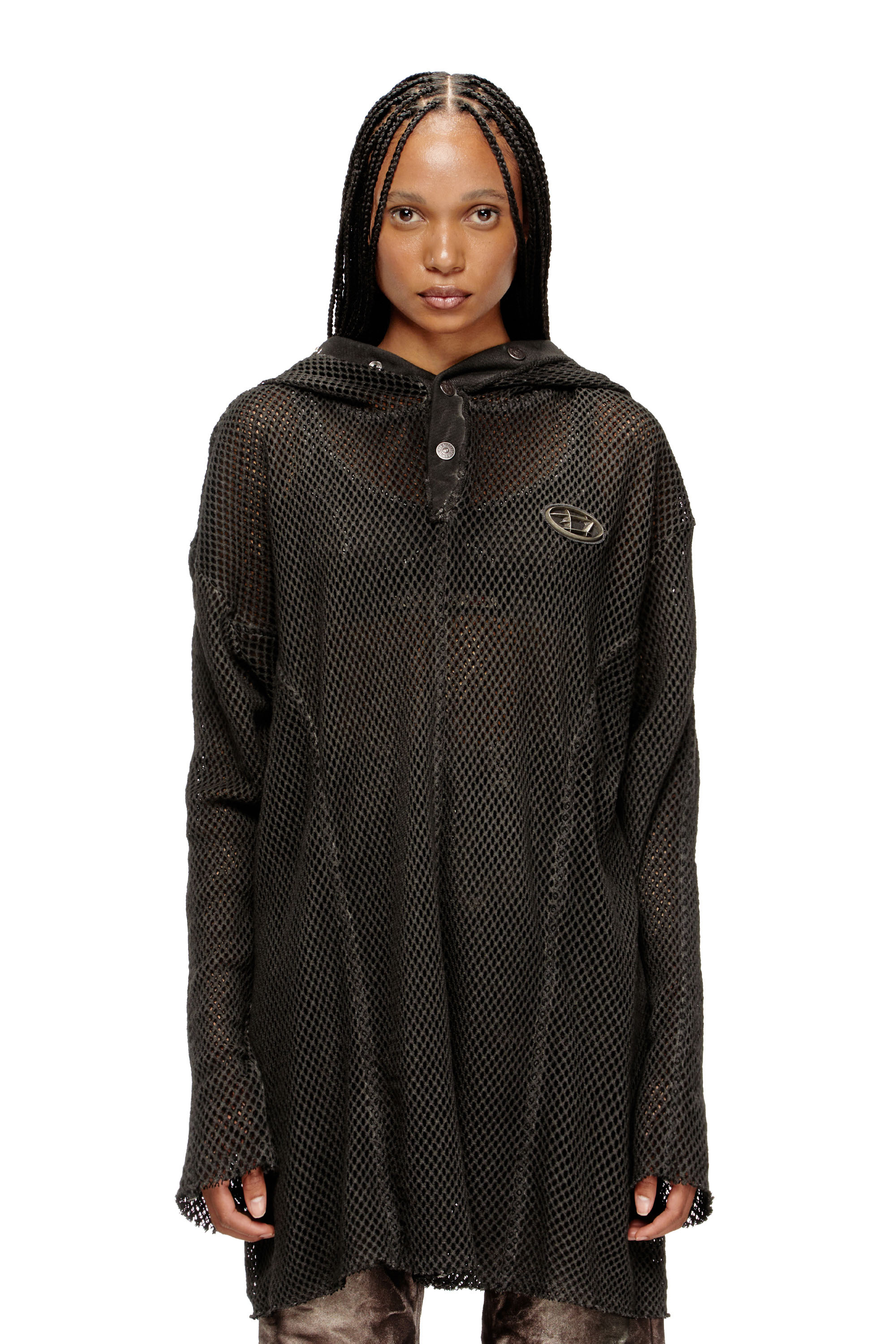 Diesel - S-THUG-FISHNET, Unisex's Fishnet hoodie with full-closure hood in Black - 6