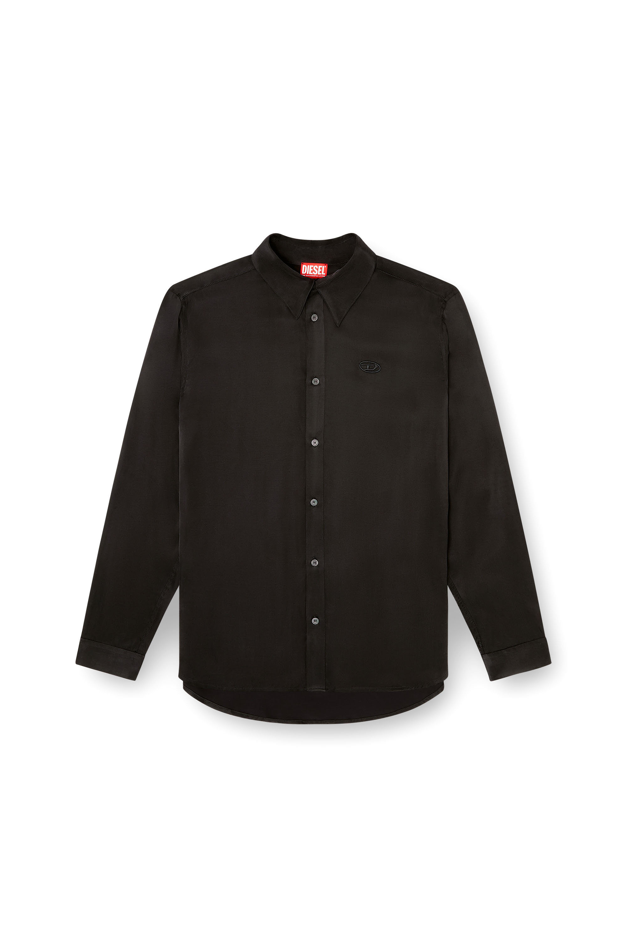 Diesel - S-SIMPLY-AJFU, Man's Cupro shirt with embroidered logo in Black - 2