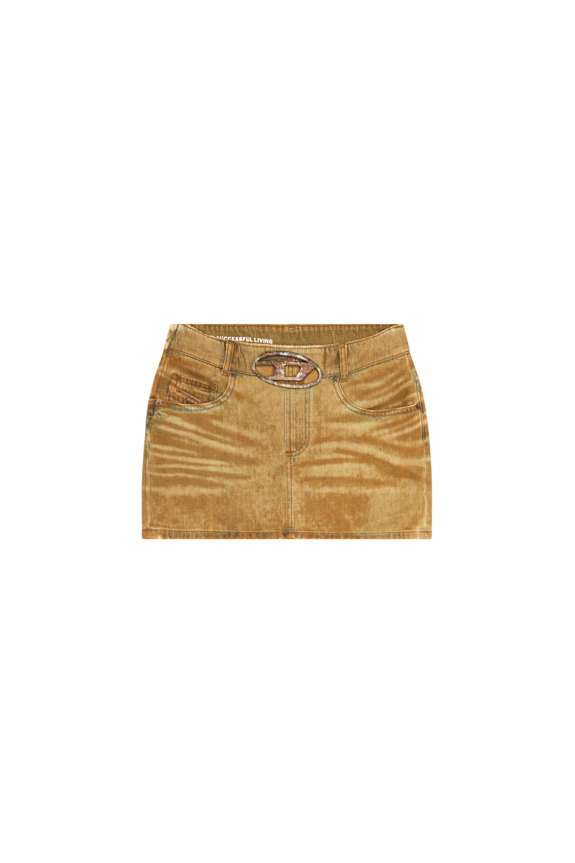 Diesel - DE-RON-FSF, Woman's Denim miniskirt with rust-effect logo in Light Brown - 3