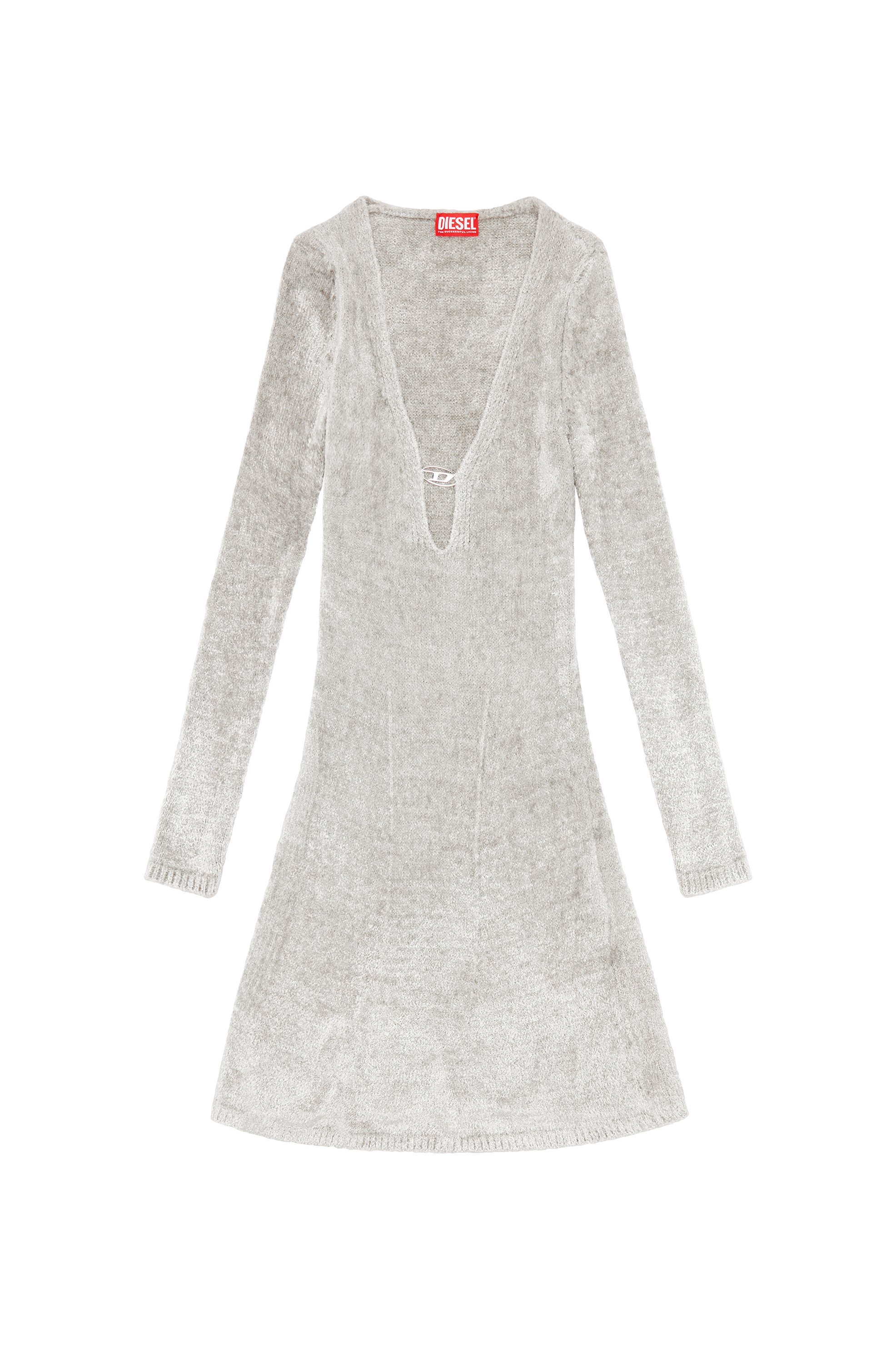 Diesel - M-COLEEN, Woman Short chenille dress with deep neckline in Grey - Image 2