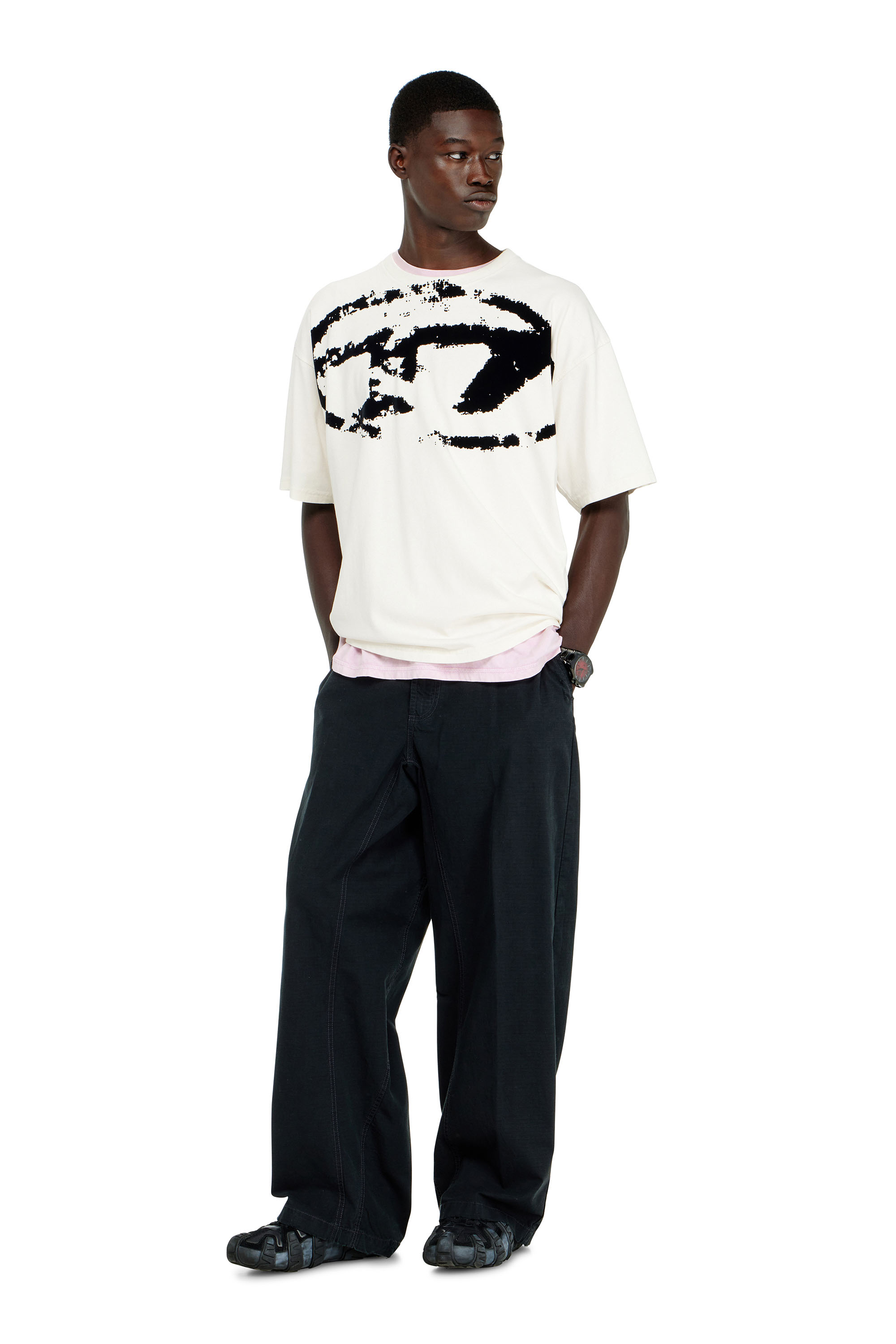 Diesel - T-BOXT-N14, Man's T-shirt with distressed flocked logo in White - 2