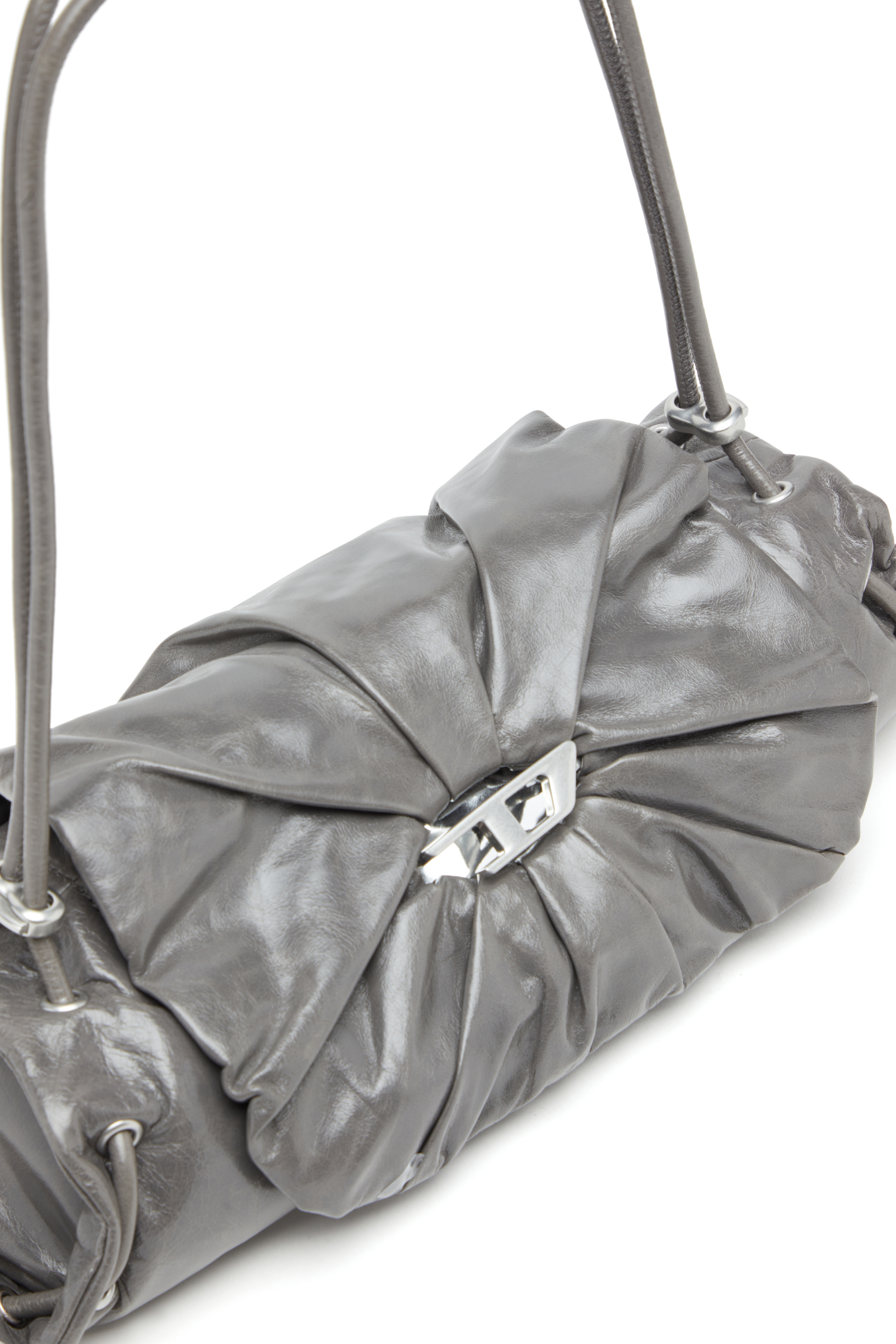 Diesel - SCRUNCH-D SHOULDER S, Woman's Scrunch-D S-Shoulder bag in scrunched leather in Grey - 5