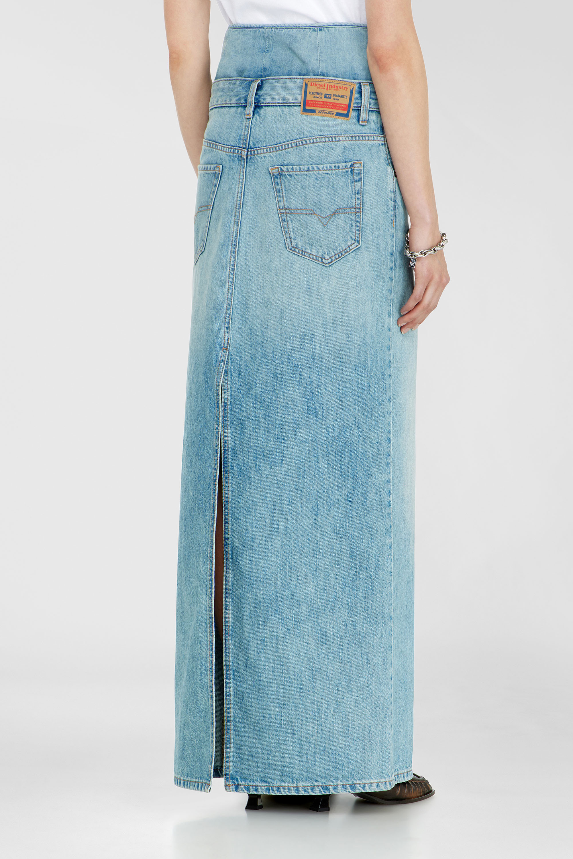 Diesel - DE-SPIVEY, Woman's Jean-illusion denim maxi skirt with slits in Light Blue - 4