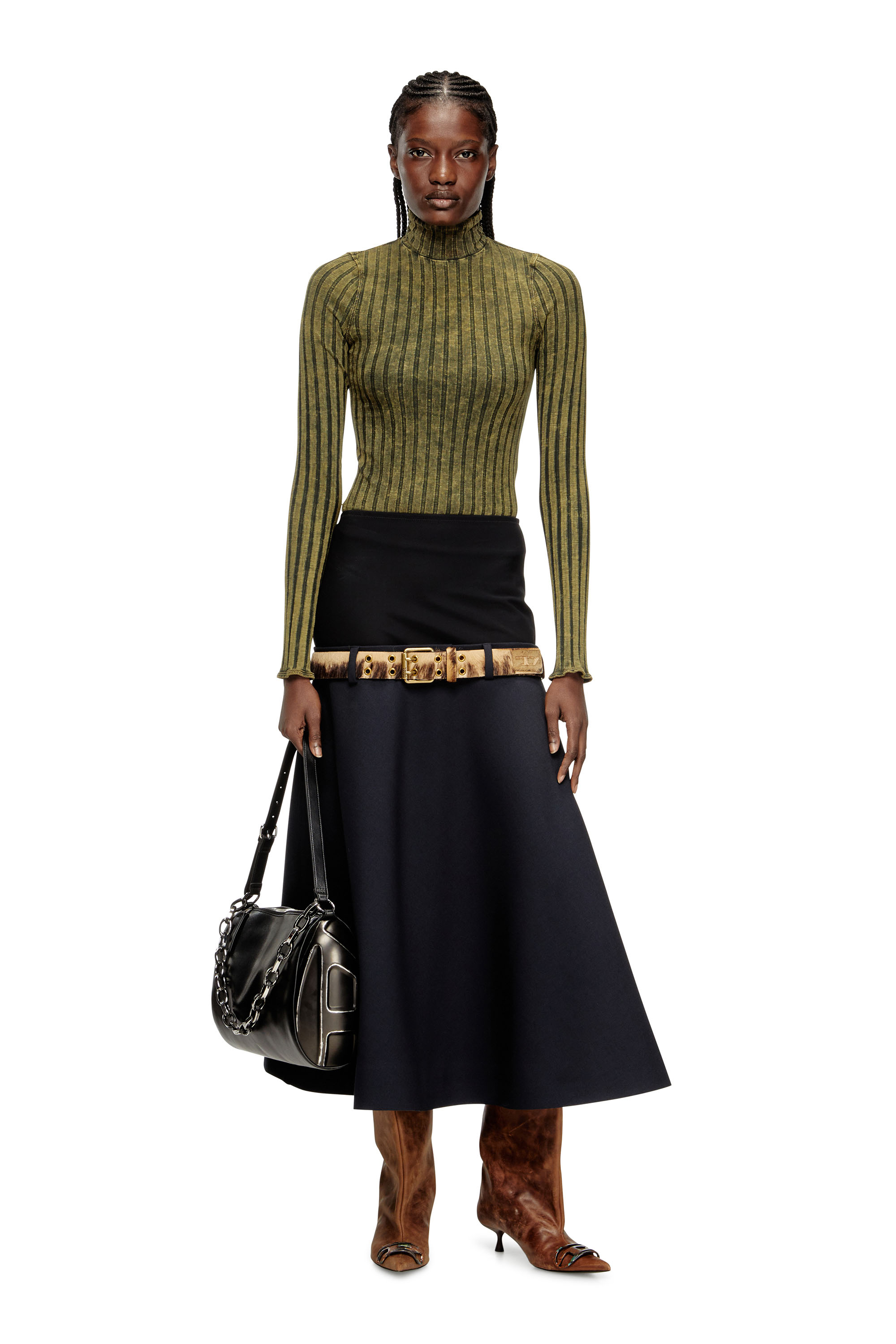 Diesel - T-CLAWA, Woman's Jumper in treated wide-rib jersey in Green - 1