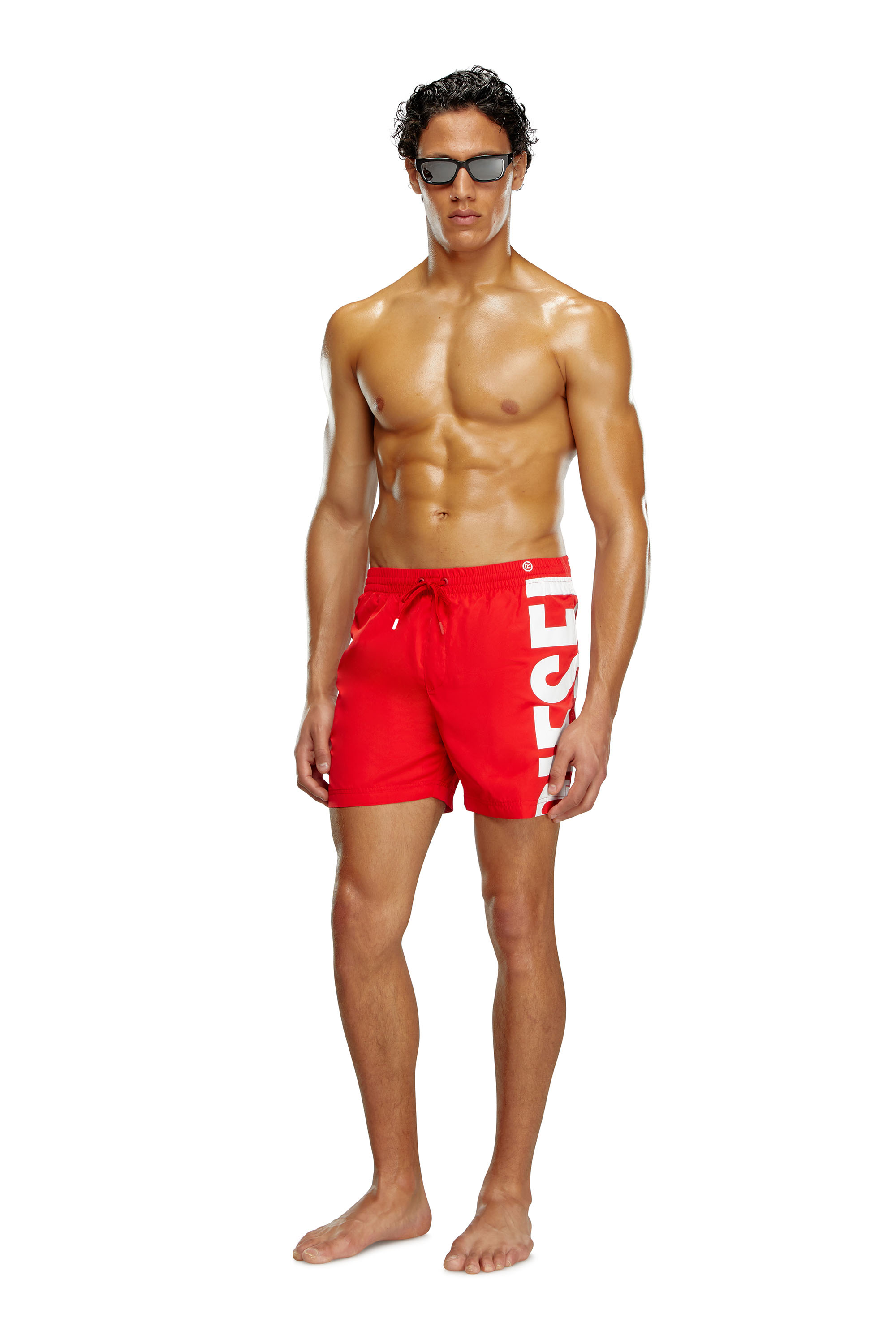 Diesel - BMBX-RIO-41, Man Board shorts with side logo print in Red - Image 1
