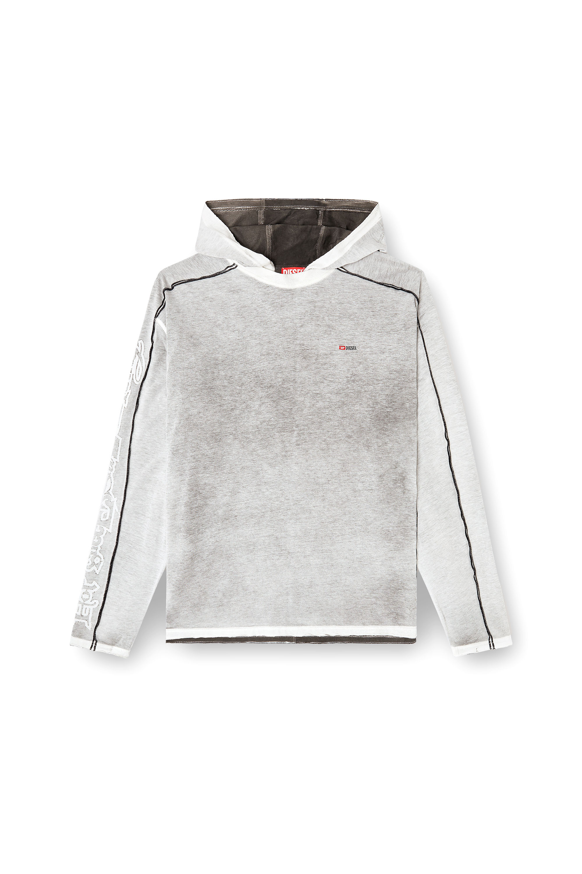 Diesel - T-RIVEN-LS-HOOD, Man's Cotton hoodie with colour spray in Grey/White - 2