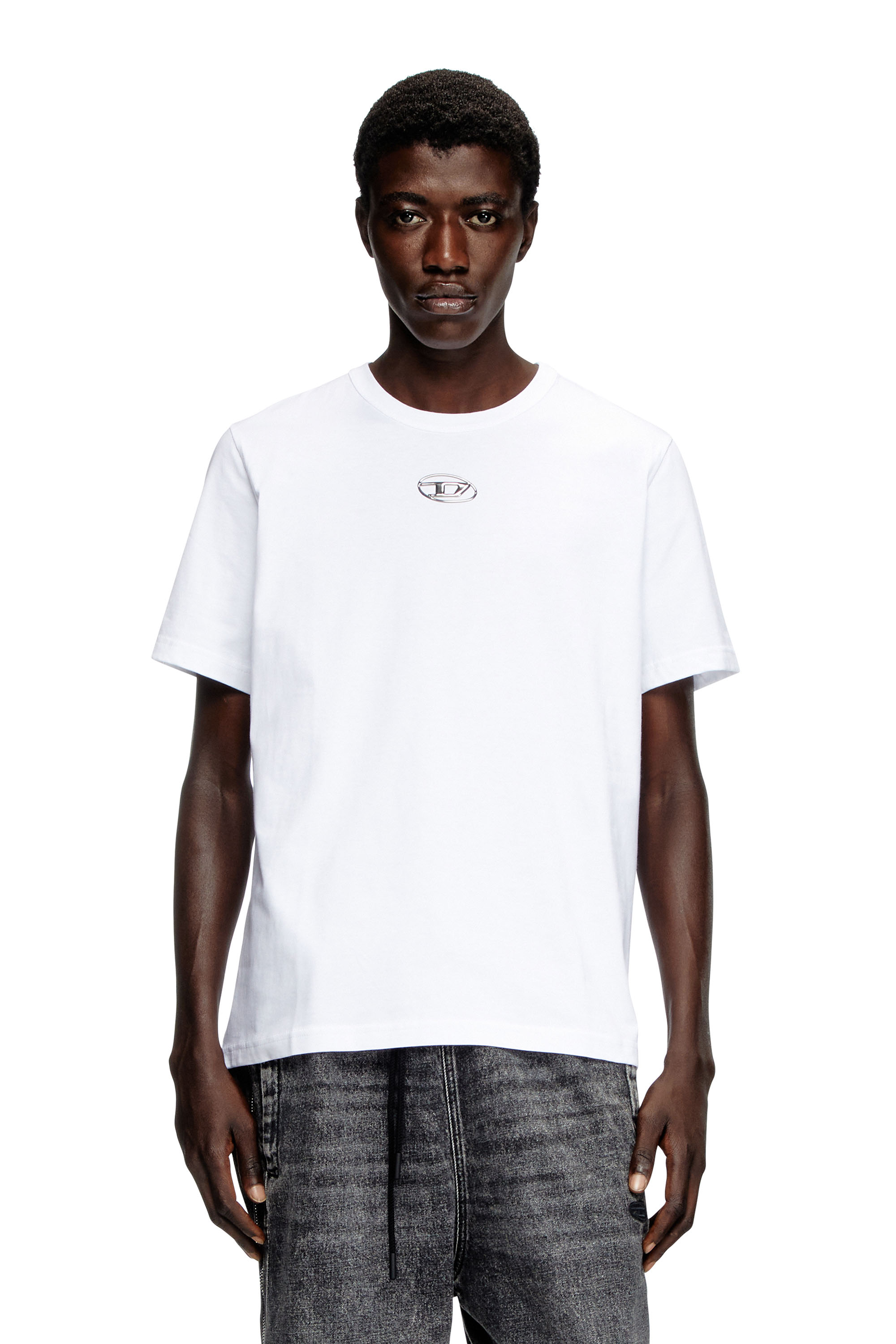 Diesel - T-ADJUST-OD, Man's T-shirt with metallic Oval D in White - 1