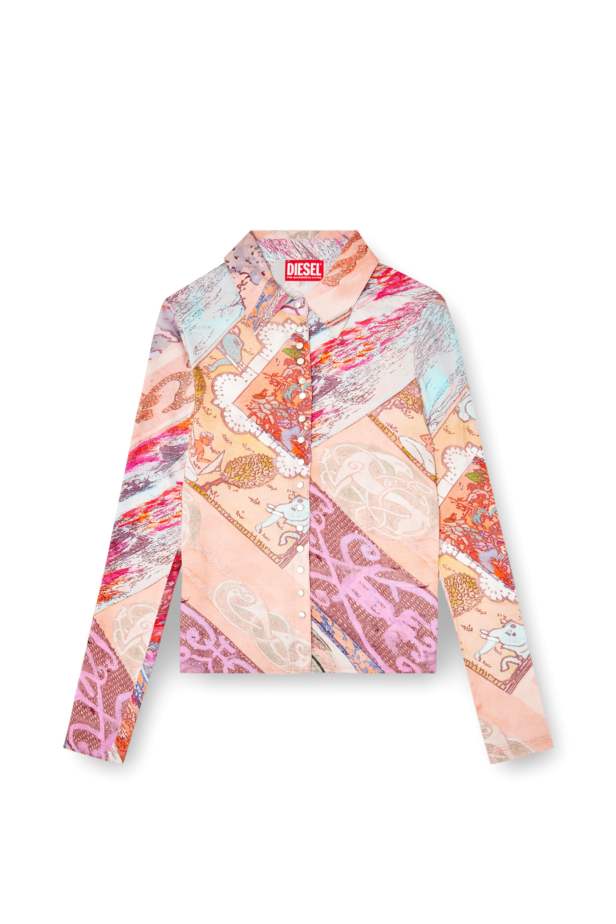 C-AMELIA, Pink Diesel - C-AMELIA, Woman's Stretch-viscose shirt with Heraldic print in Pink - 2
