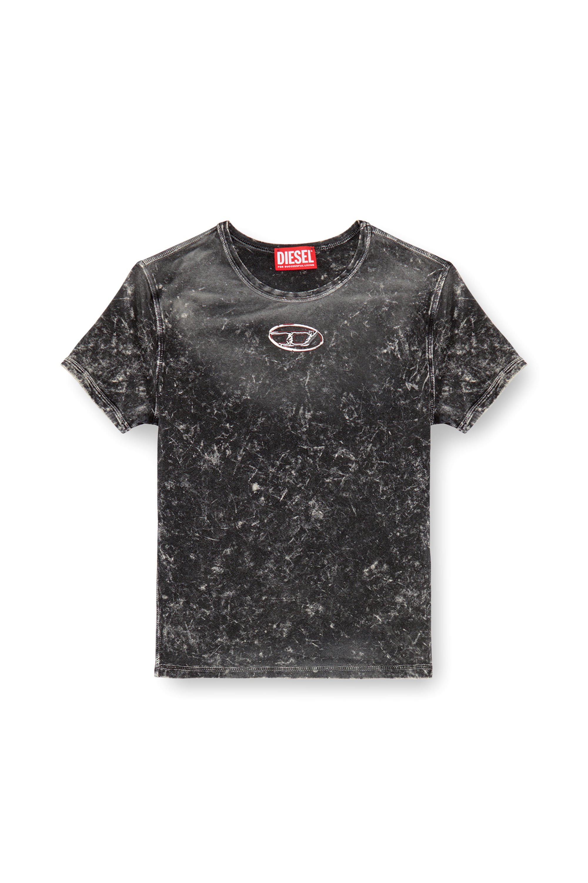 Diesel - T-UNCUTIES-P1, Woman Marble-effect T-shirt in stretch jersey in Black - Image 3