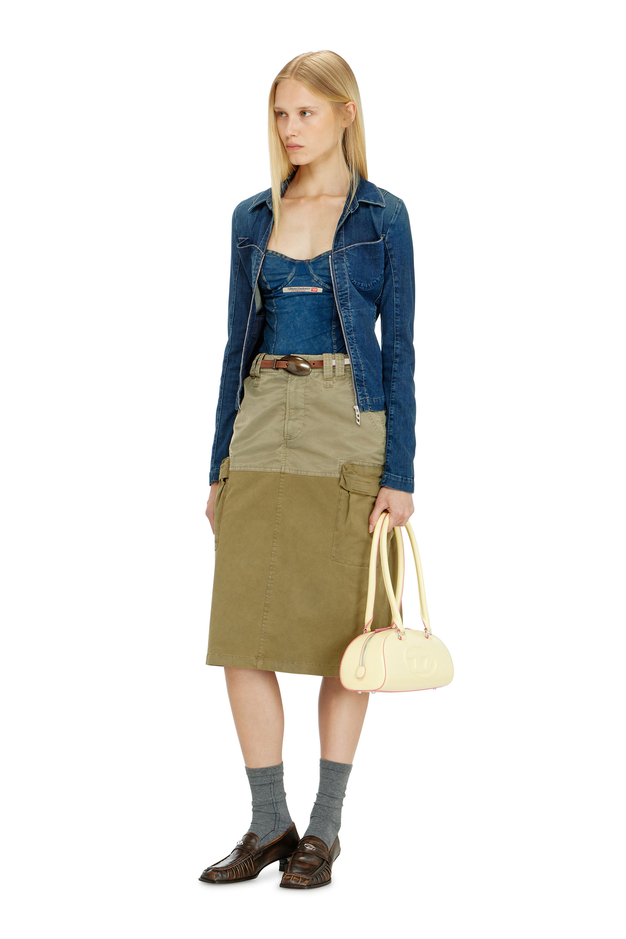 Diesel - O-DELE, Woman's Cargo midi skirt in cotton and nylon in Olive Green - 1