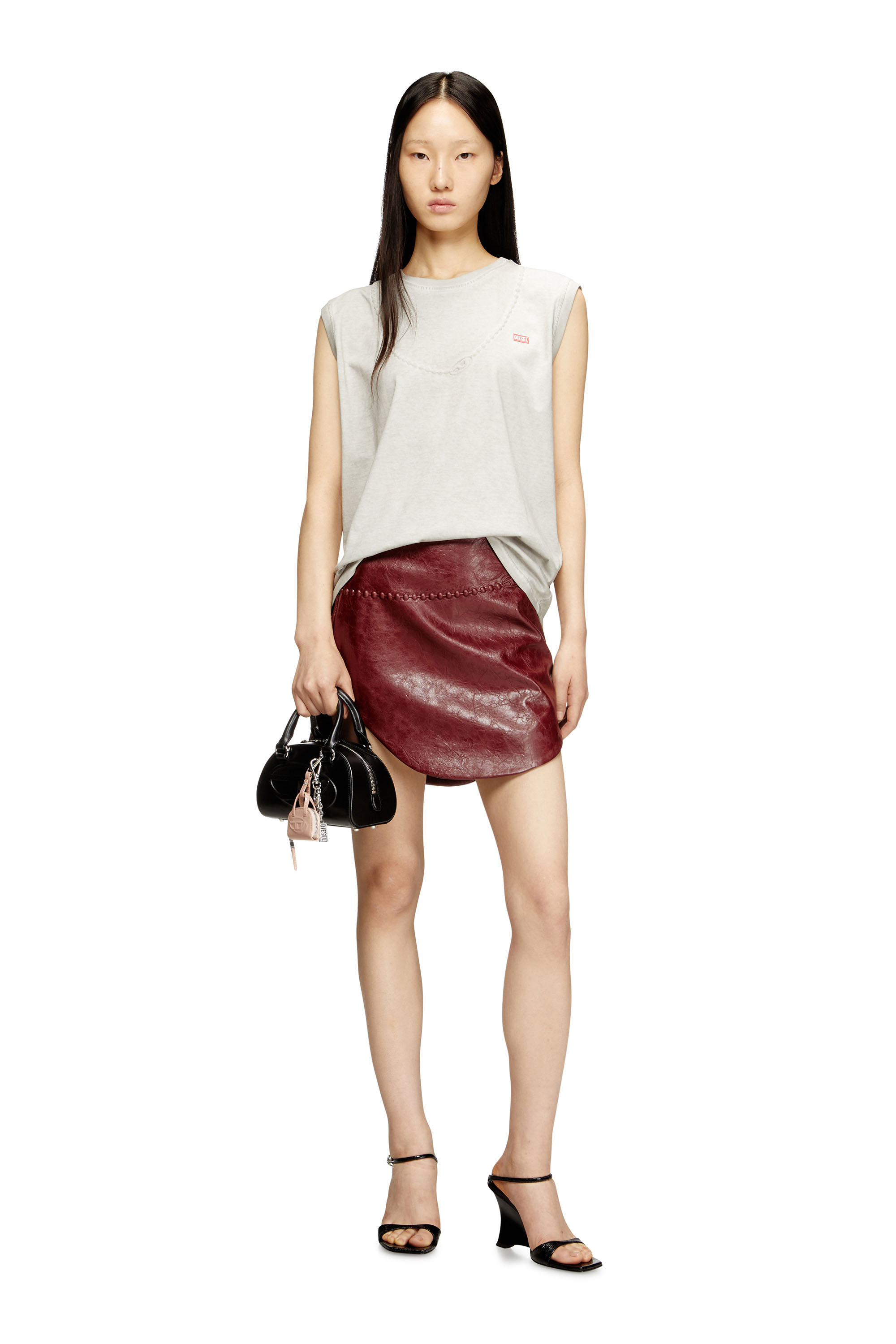 Diesel - O-HARA, Woman's Coated miniskirt with embossed motif in Brown - 2
