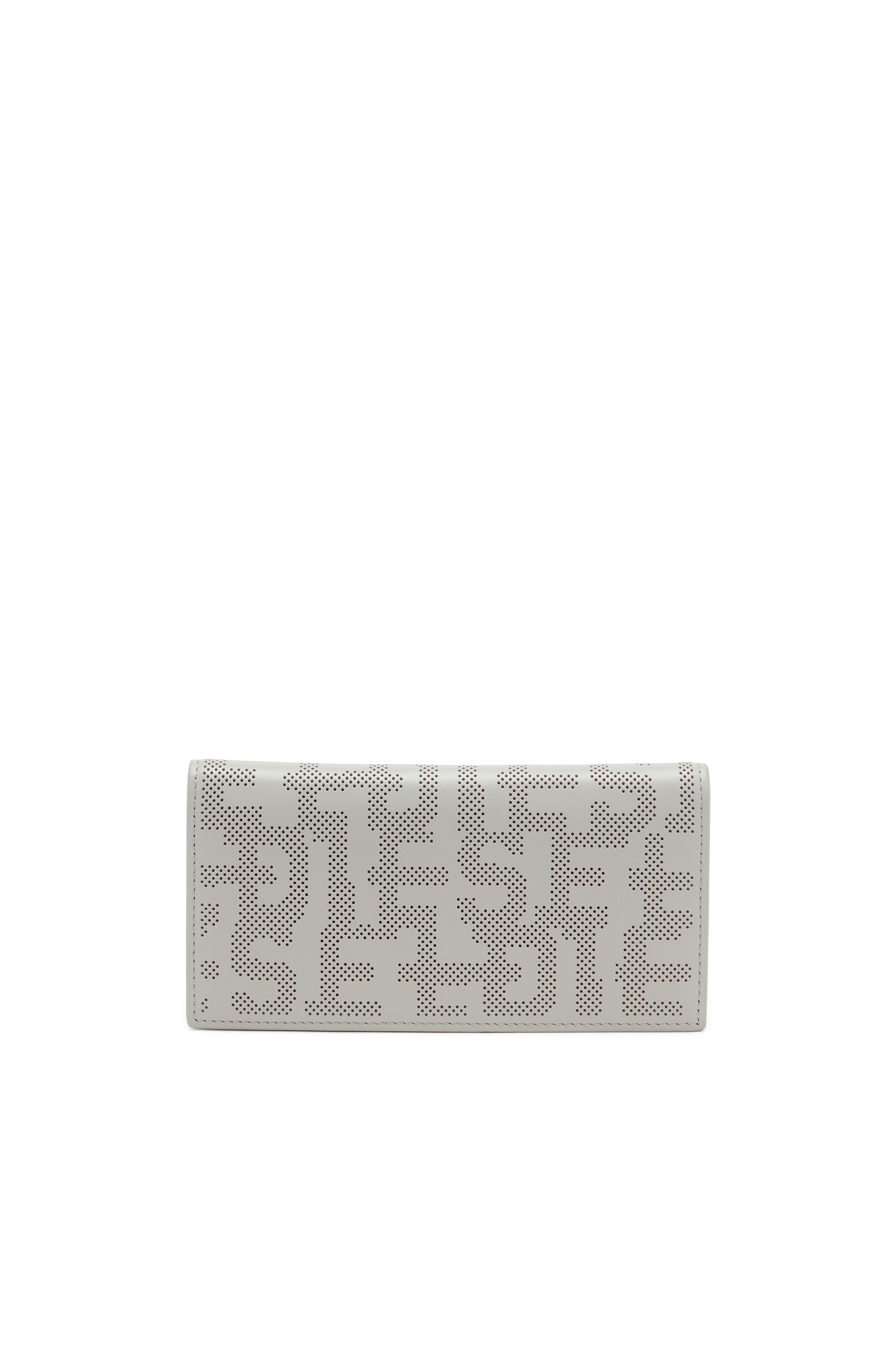 Diesel - CONTINENTAL ZIP DETACHABLE COIN CASE, Unisex Continental wallet in logo-perforated leather in Grey - Image 1