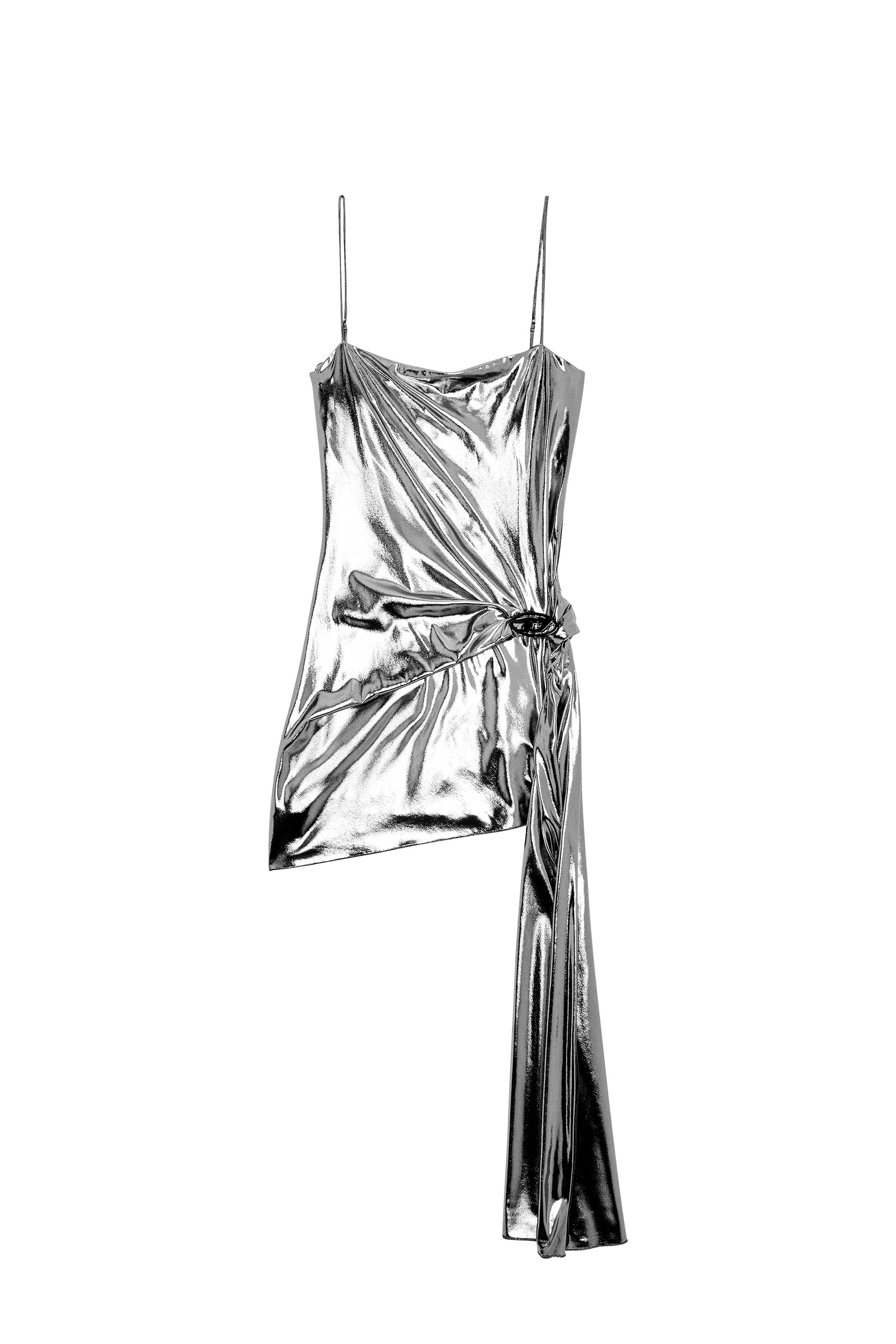 Diesel - D-BLAS, Woman Short metallic dress with draped panel in Silver - Image 2