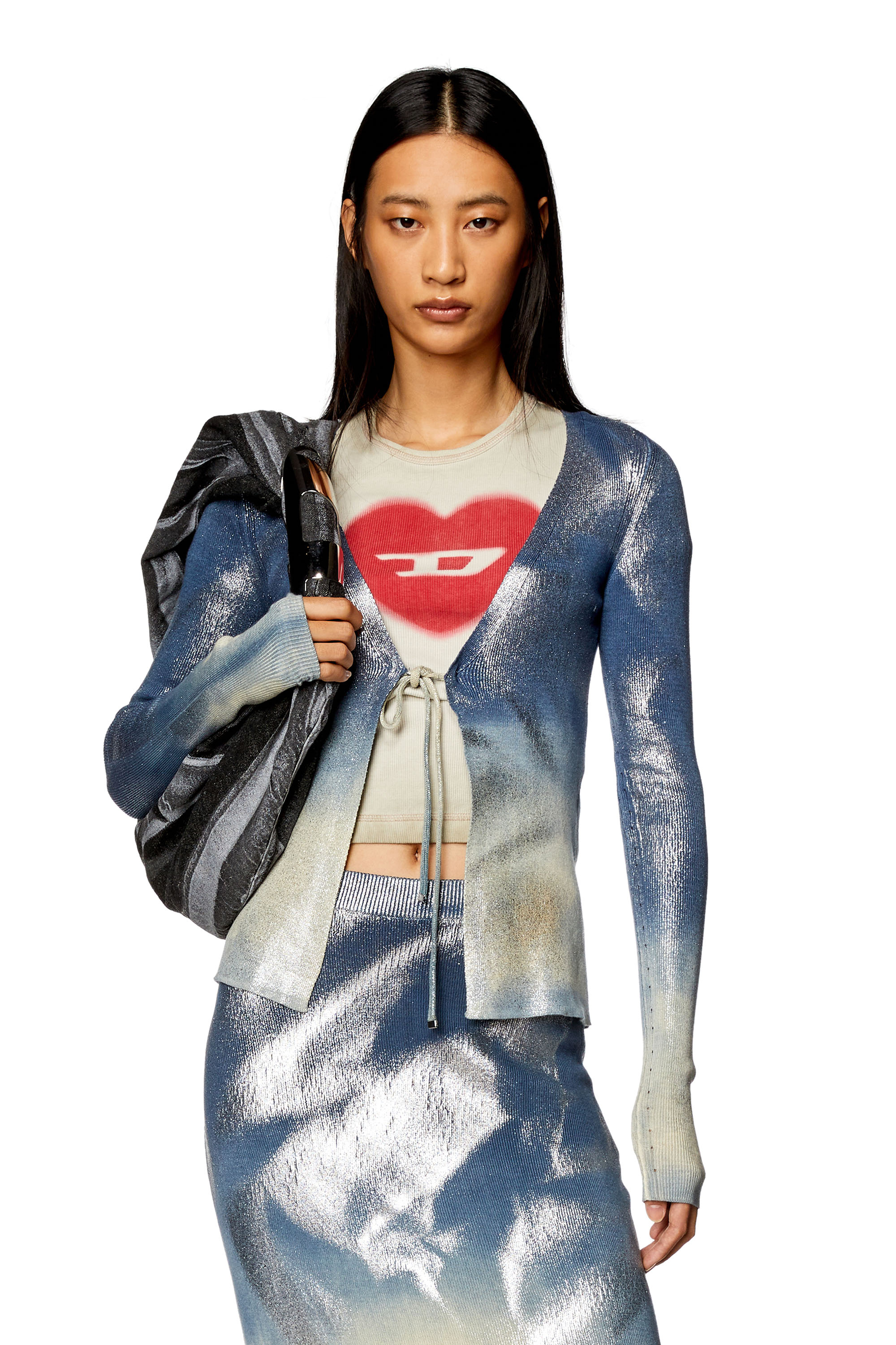Diesel - M-ISOLDE, Woman Faded metallic cardigan in Blue - Image 1