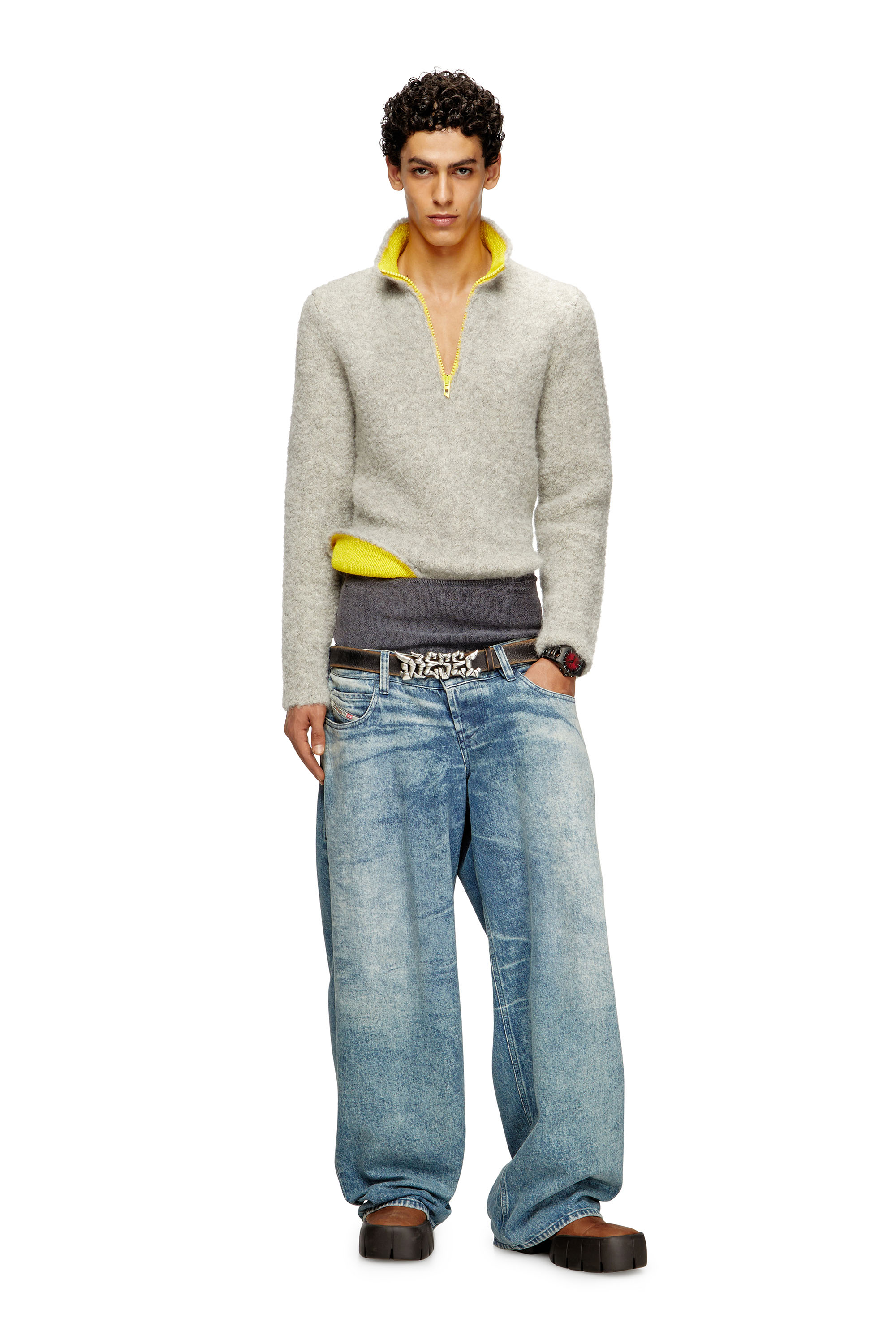 Diesel - K-ELLER, Man's Half-zip jumper with contrast interior in Grey - 1