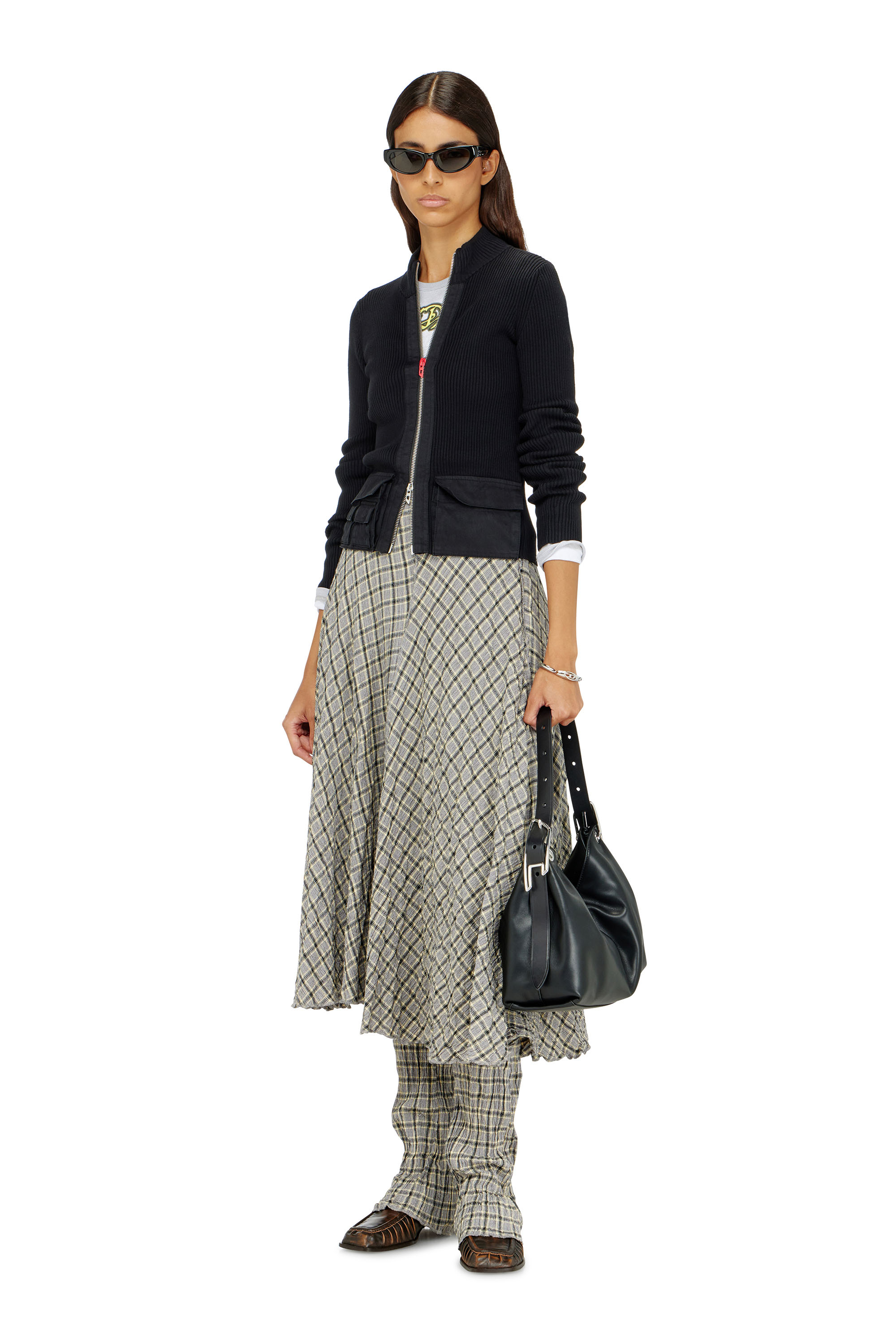 Diesel - M-MELISSA, Woman's Ribbed cardigan with cargo pockets in Black - 2