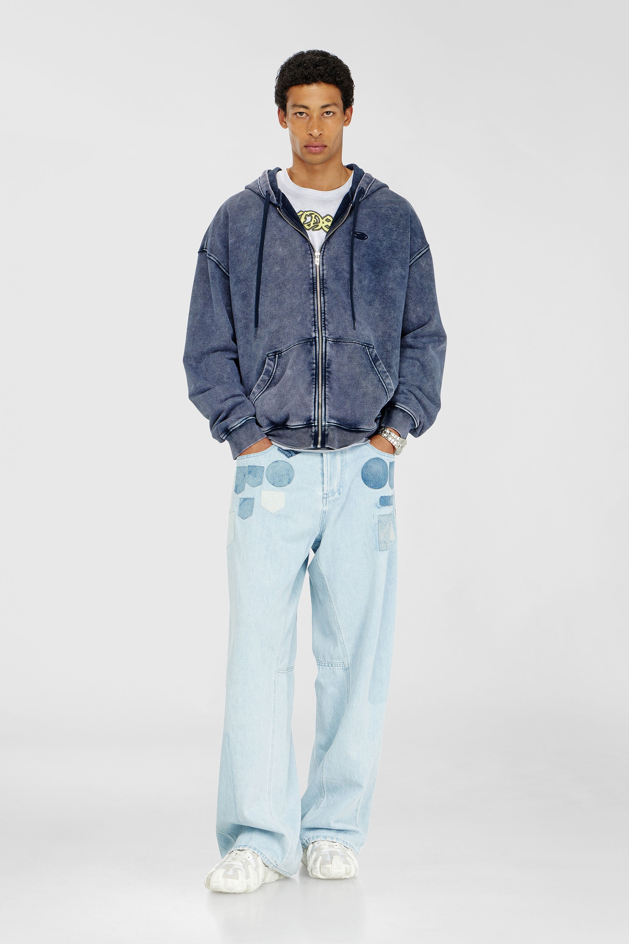 Diesel - S-BOXT-HOOD-ZIP-DEN, Man's Zip-up hoodie in treated cotton fleece in Blue - 2