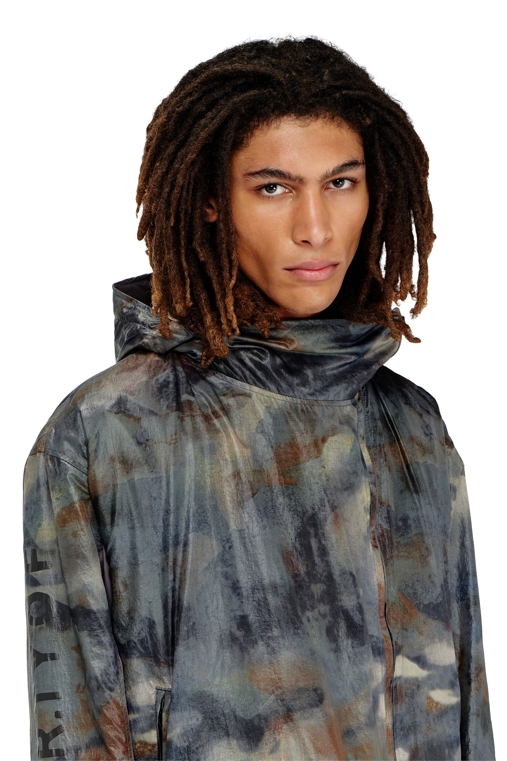 Diesel - J-SQUAD-BMCX, Man's Windbreaker with abstract print in Blue/Brown - 5
