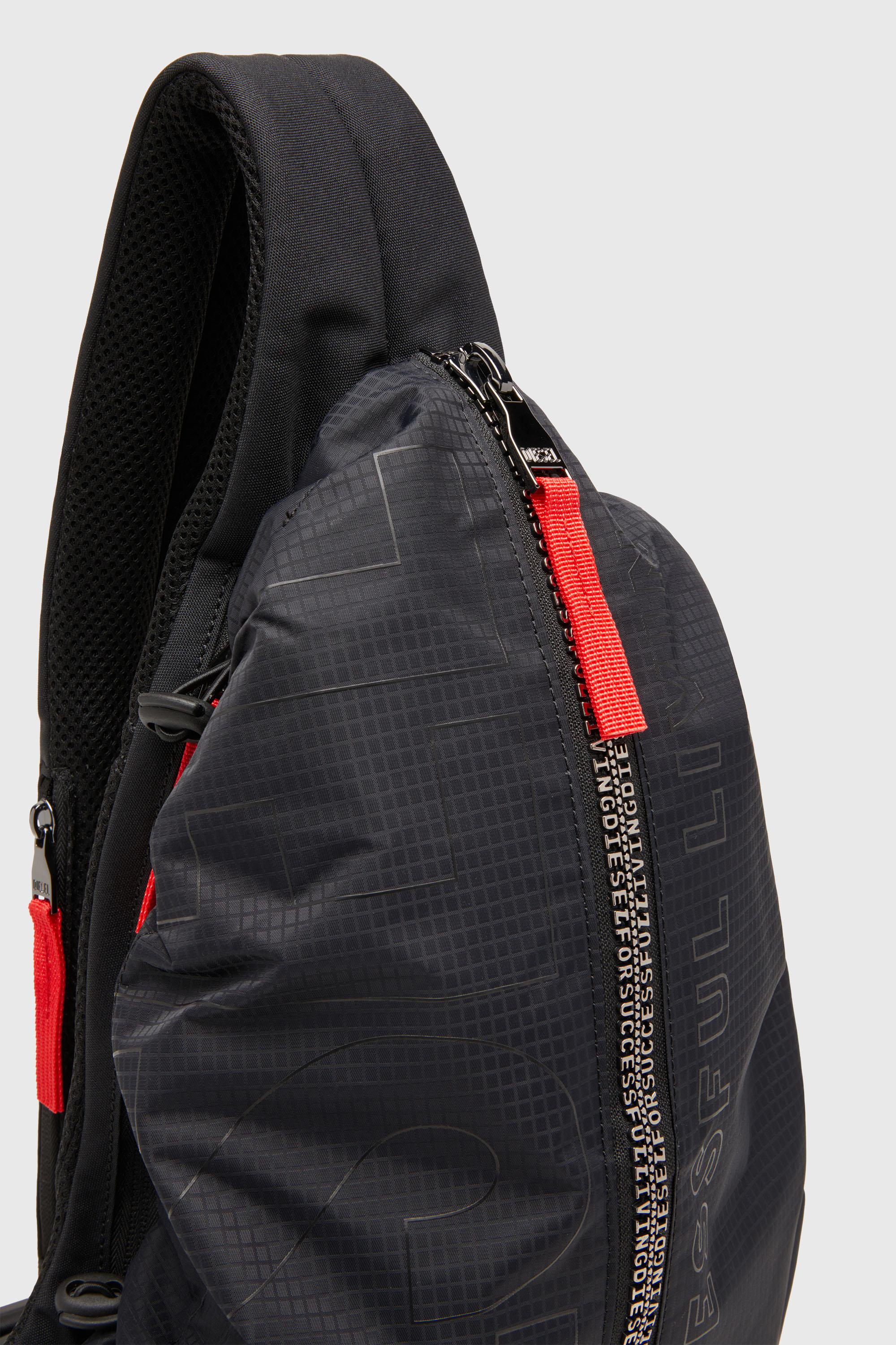 Diesel - ZIP-D SLING BAG X, Man's Zip-D-Sling backpack in check-jacquard shell in Black - 5